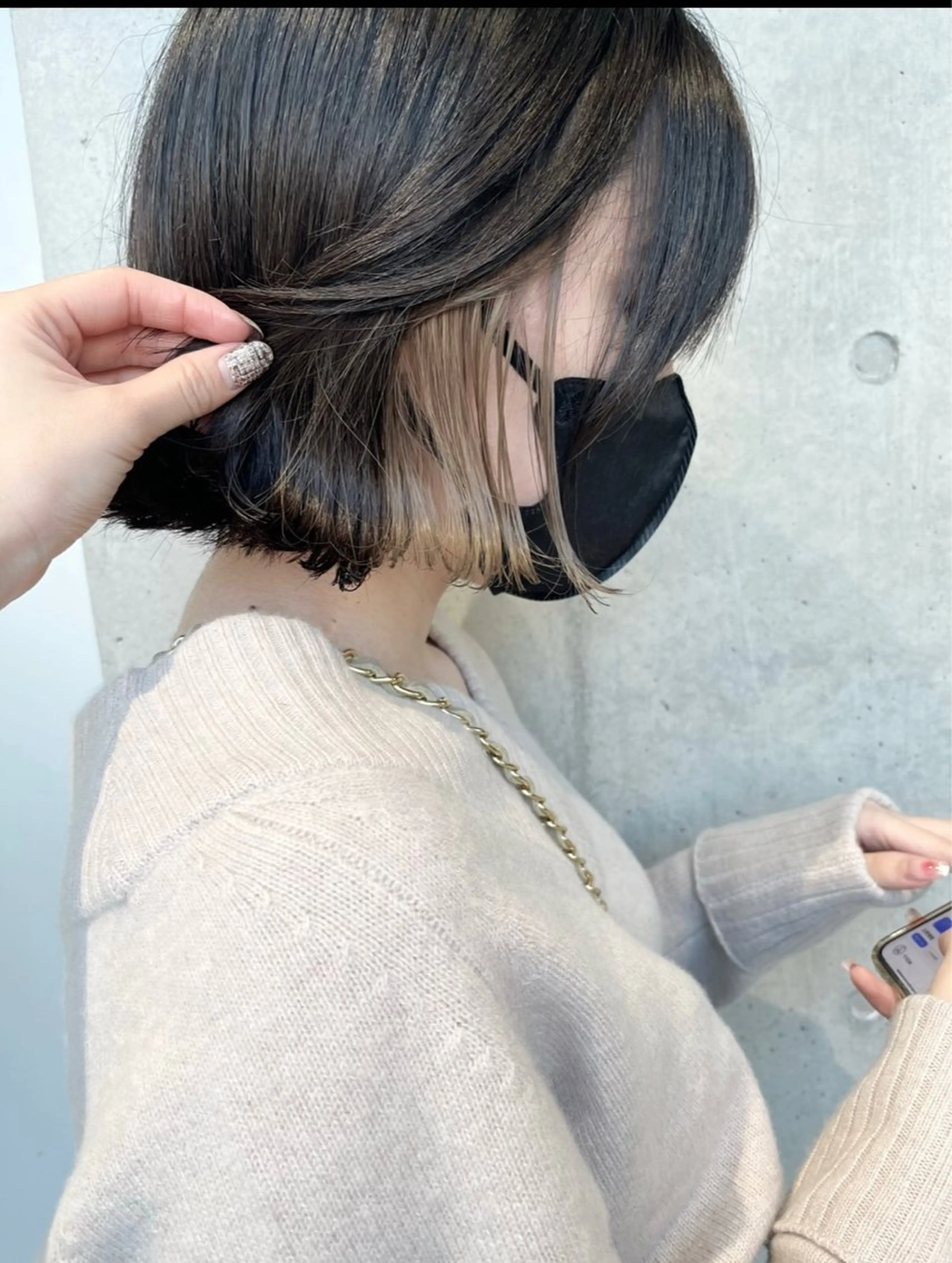 ミディアム カラー パーマ 透明感/オリーブ/ グレージュ/YUKAのヘアスタイル