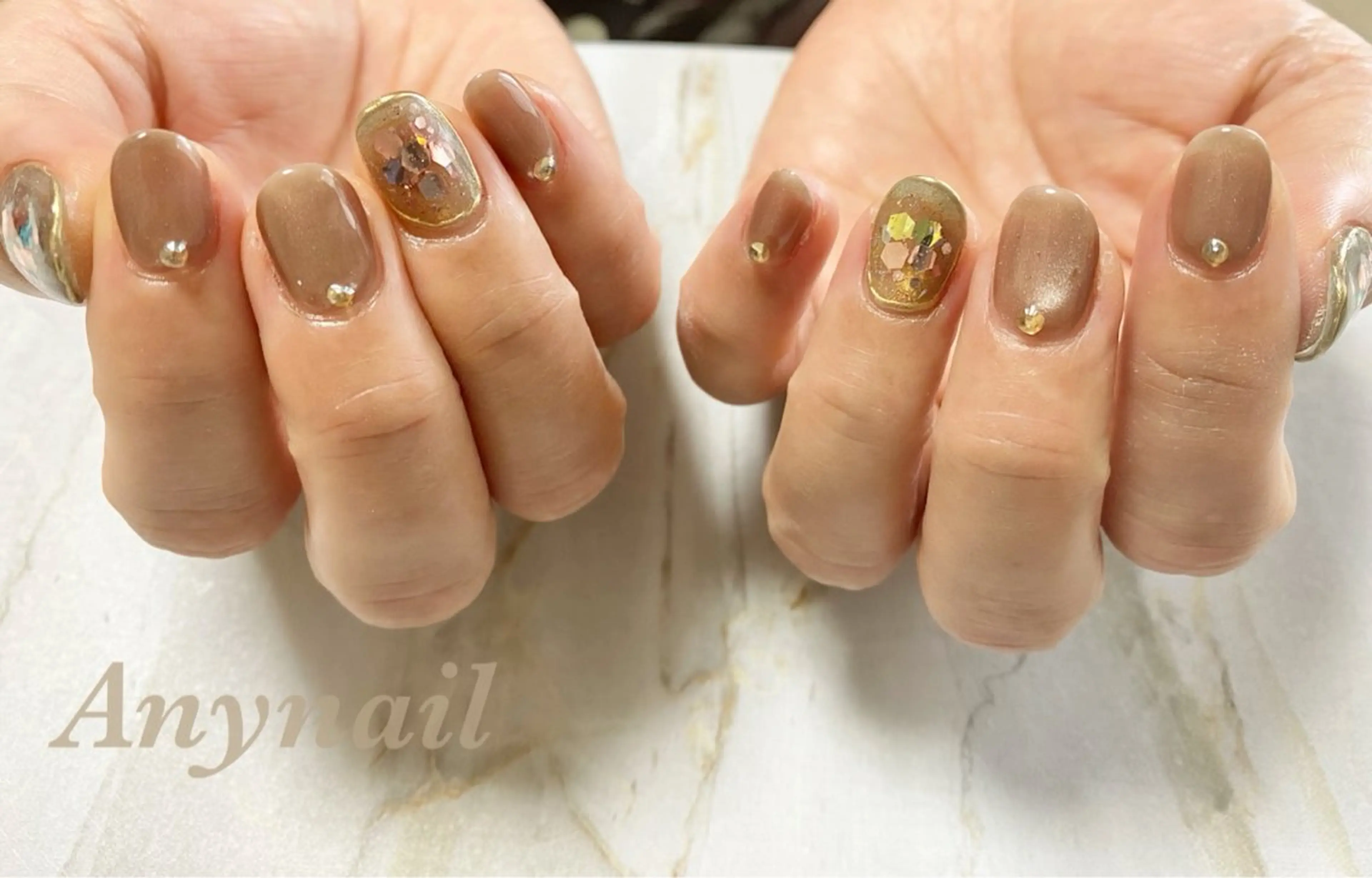 ネイル ブルー ホログラムネイル マグネットネイル ミラーネイル ハンドネイル 岩澤 恵子のネイルデザイン