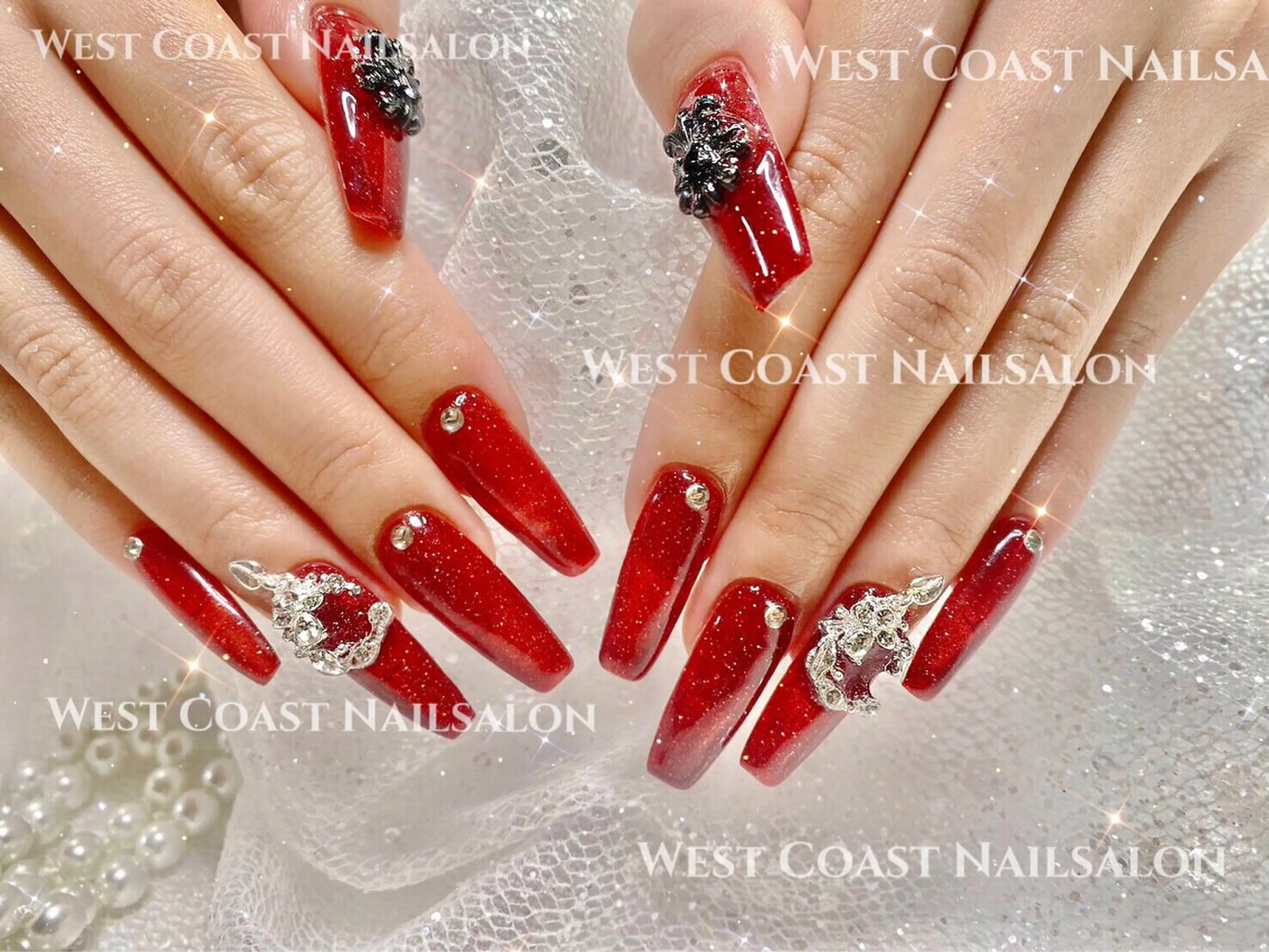 ネイル ハンドネイル ハンドケア リボン、ガーリー パーツ放題専門店のネイルデザイン