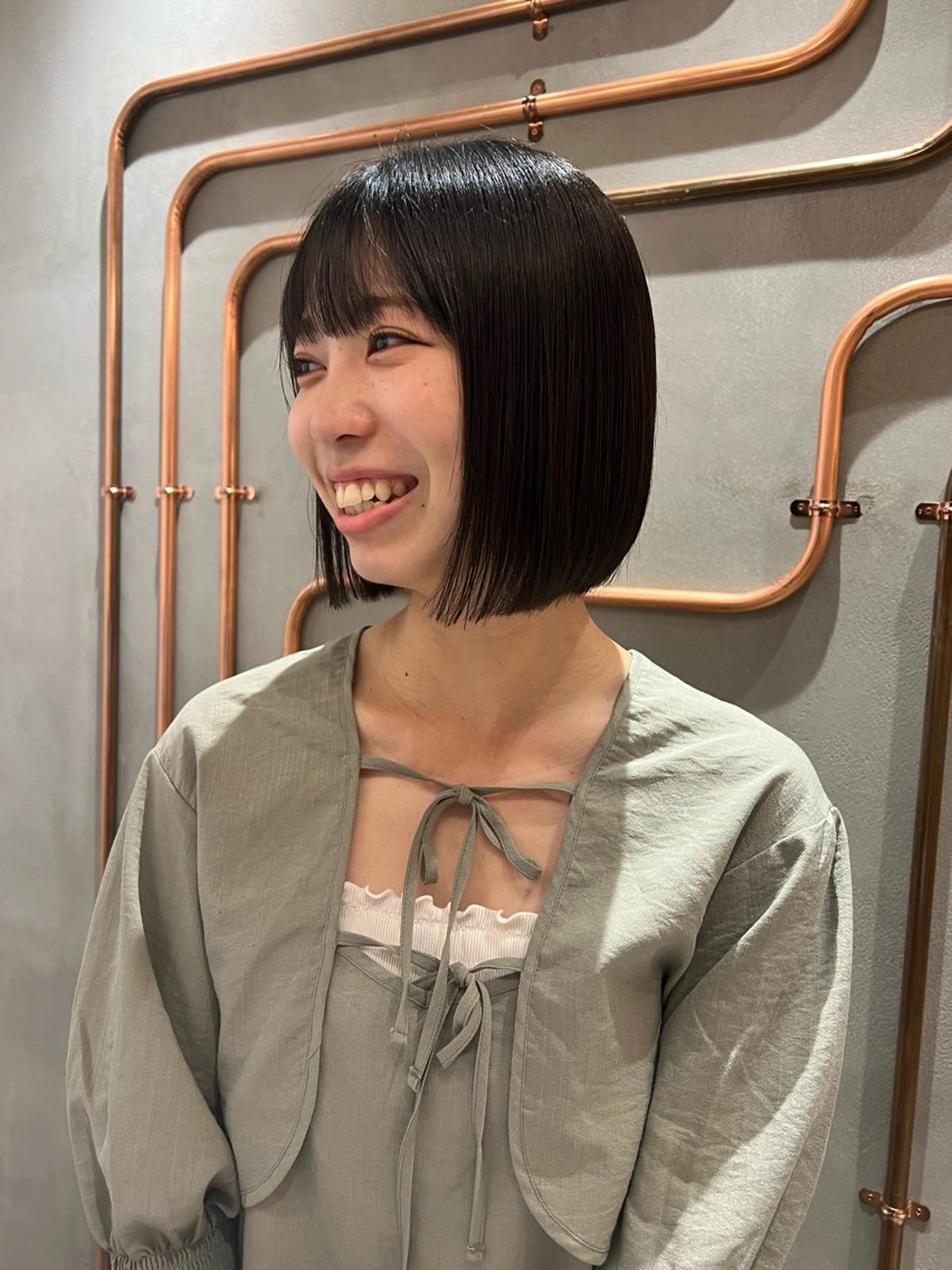 ショート カラー ボブ/巻ける縮毛矯正 /韓国レイヤーはなのヘアスタイル