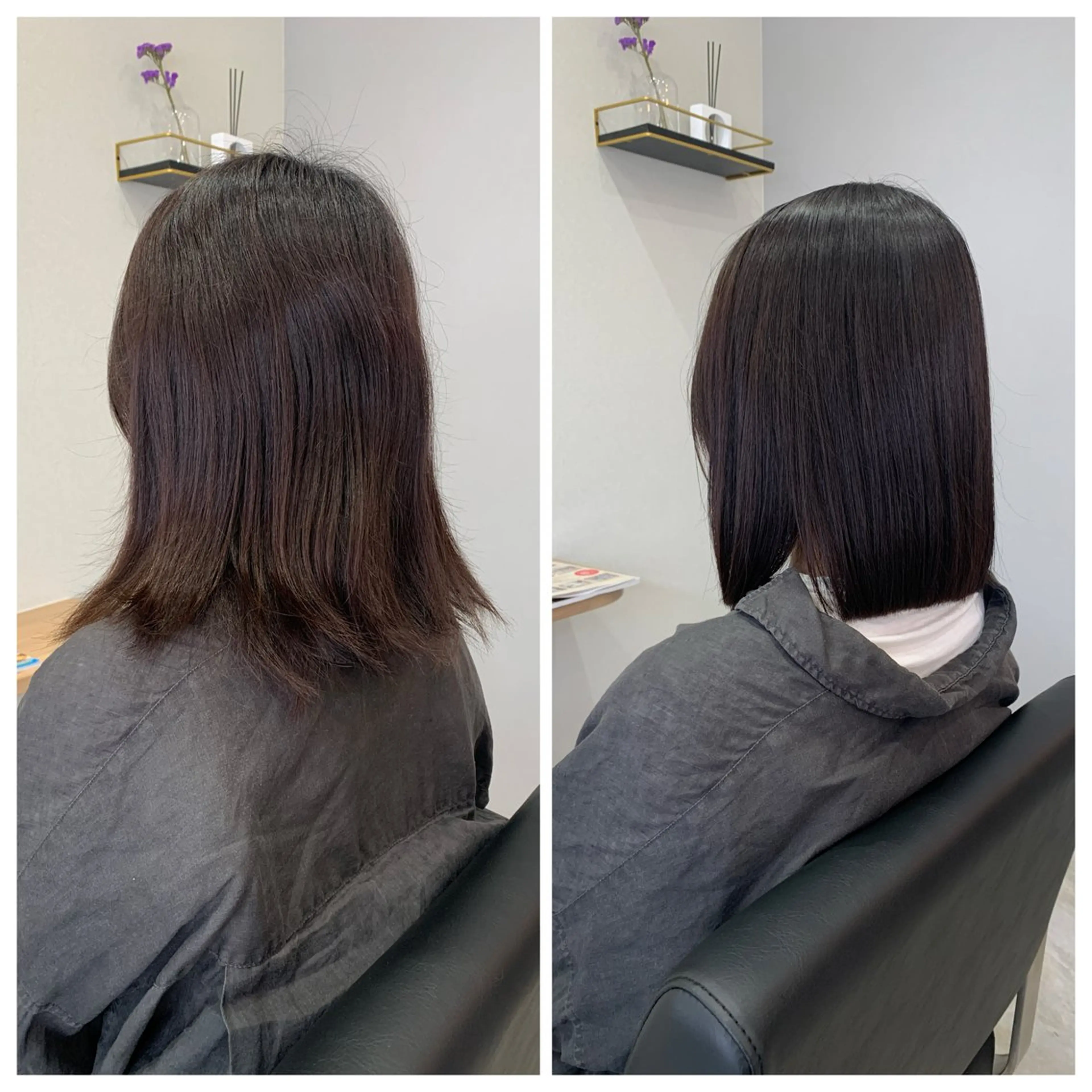 ミディアム ケアカラー ボブ 縮毛矯正 en.桐山 晃彦のヘアスタイル