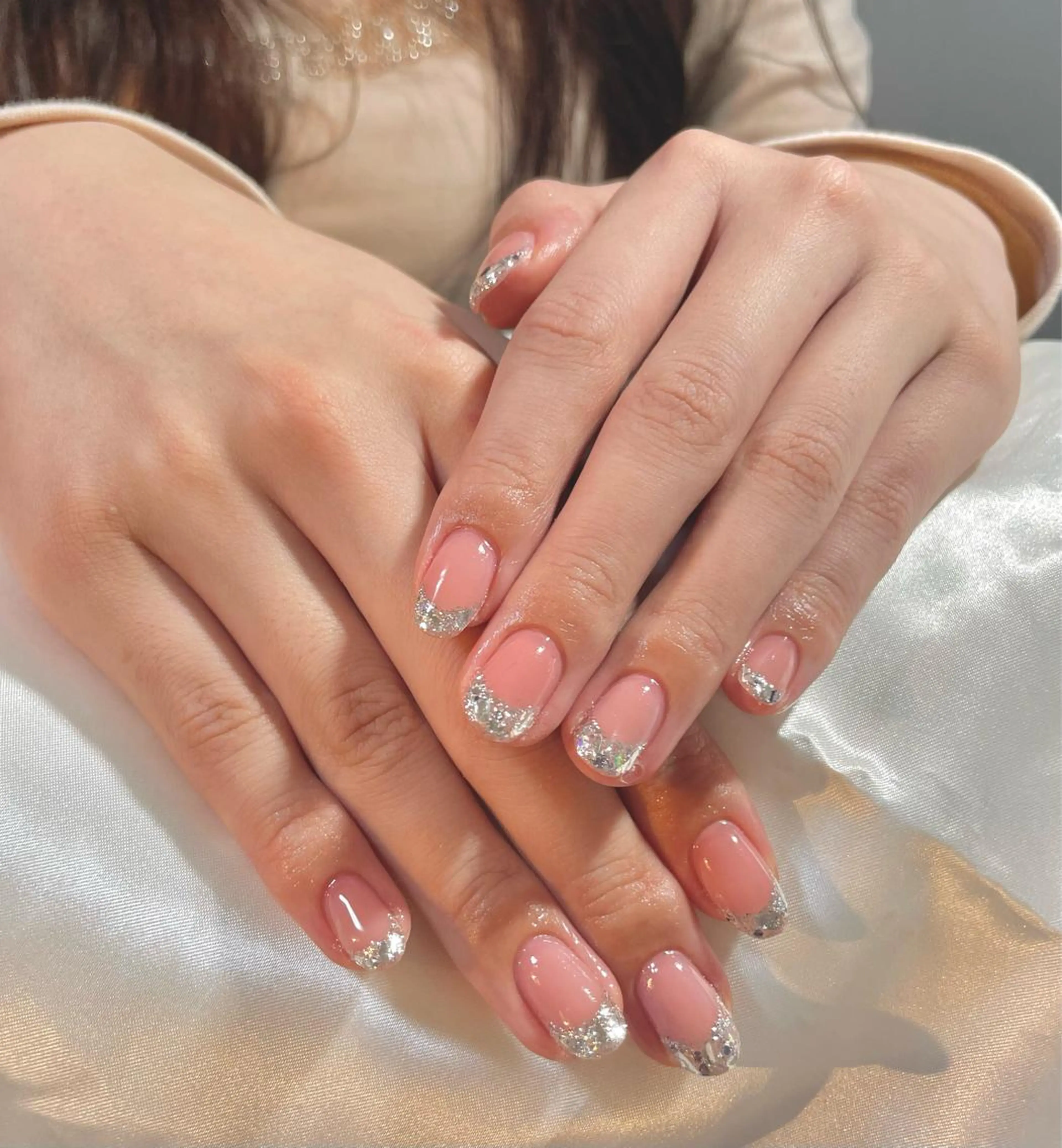 ネイル フレンチネイル ガラスフレンチ ピンク 春ネイル ハンドネイル Joint_ nailのネイルデザイン