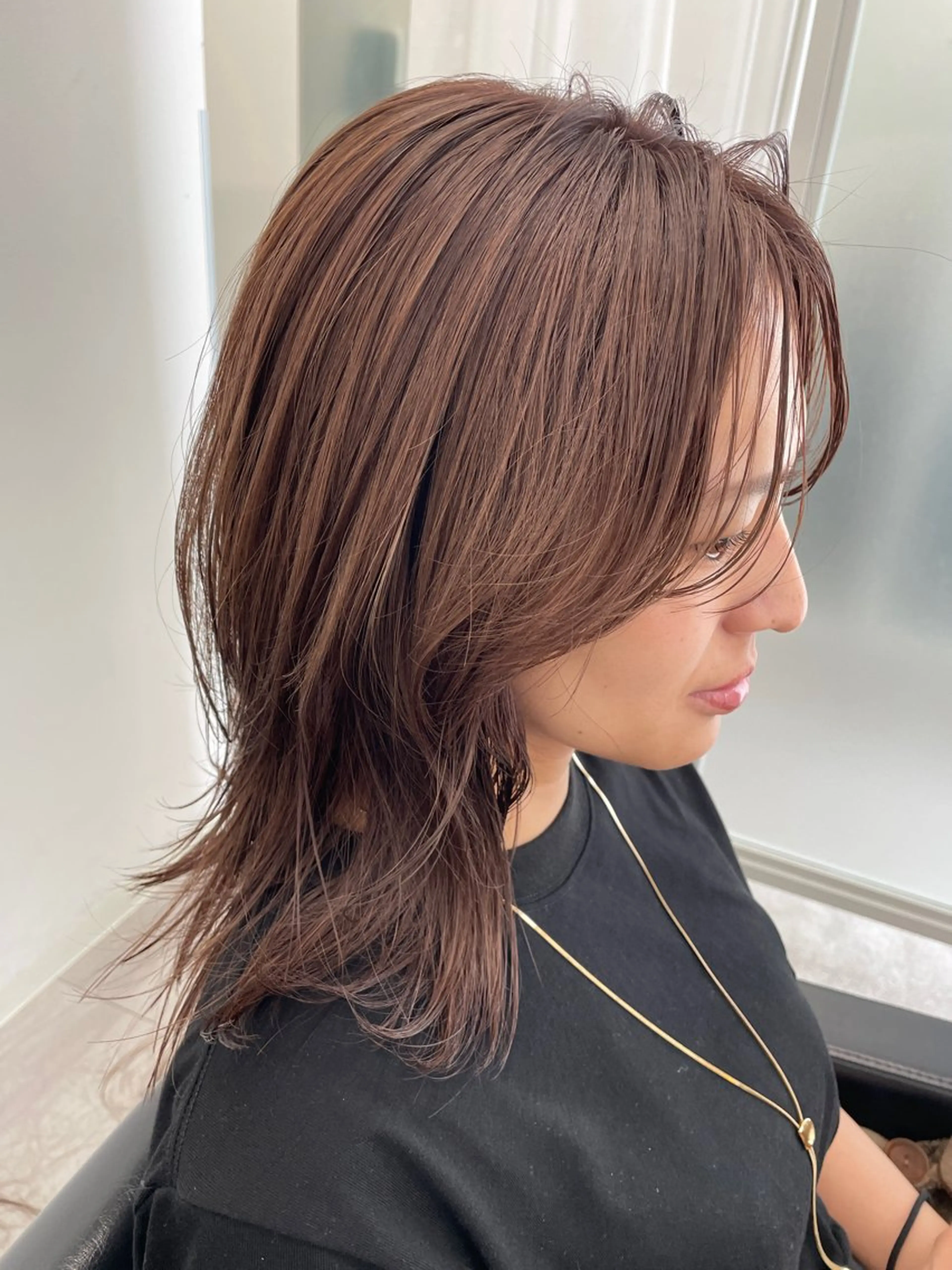 ミディアム カラー ミディアムレイヤー グレージュ ハイライトカラー ハイライト レイヤーカット ヘアカラー Share Salon Reco【GARDEN】所属・末石 智のヘアスタイル