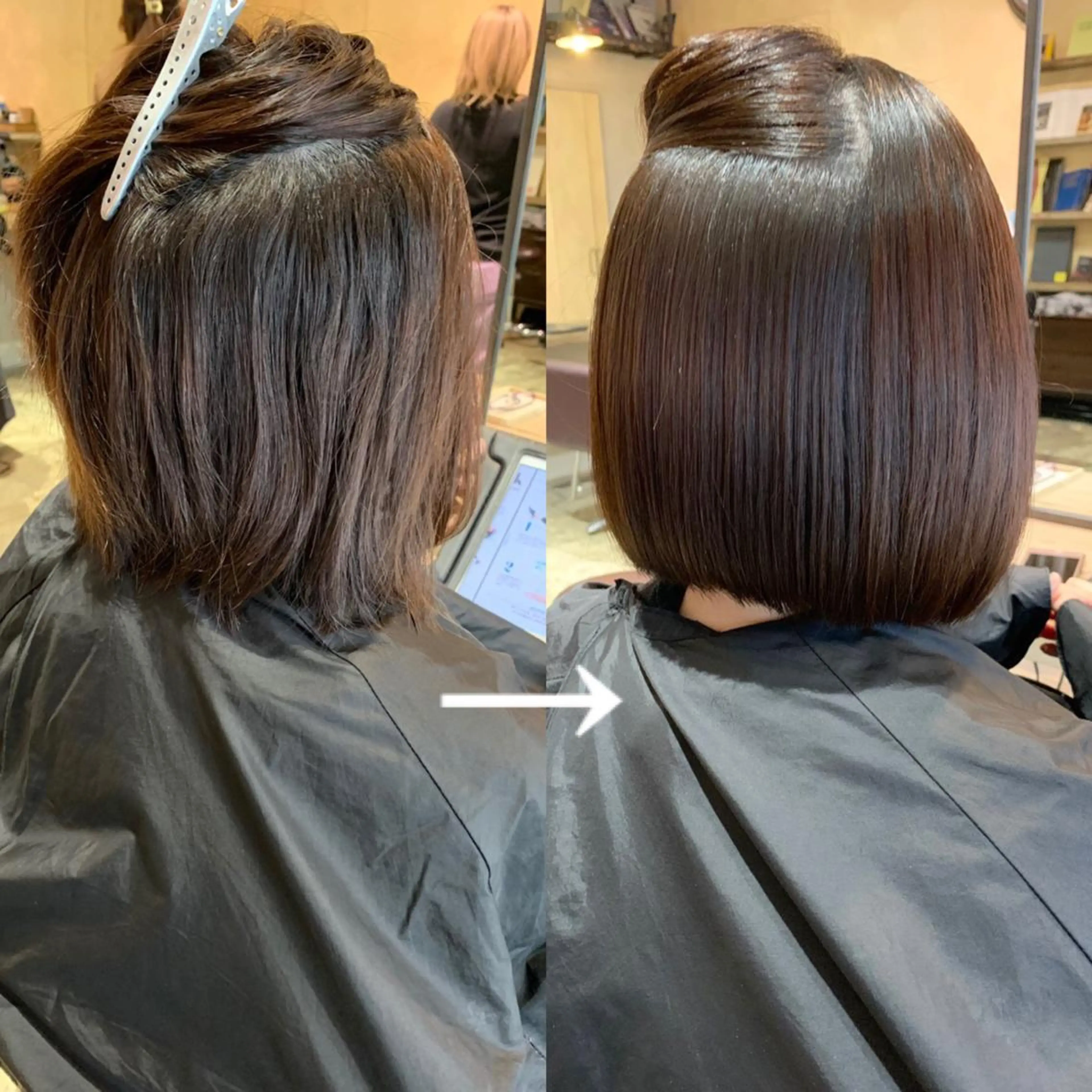 セミロング パーマ 縮毛矯正 むらたねね🌻 艶髪🫧韓国ヘアのヘアスタイル