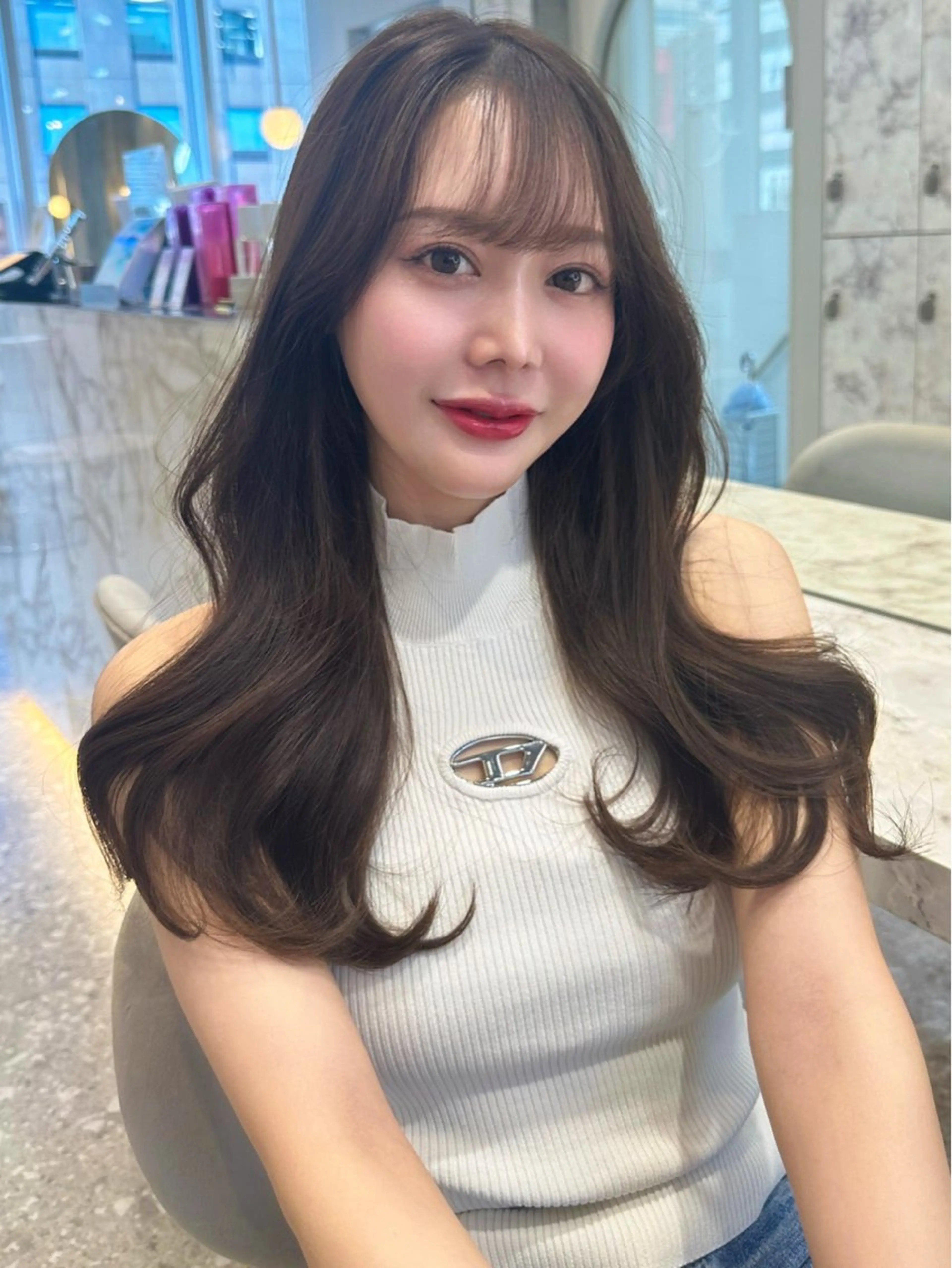 セミロング カラー レイヤーカット カット ヘアカラー トリートメント 新宿/韓国風レイヤー 髪質改善/渋谷直樹のヘアスタイル