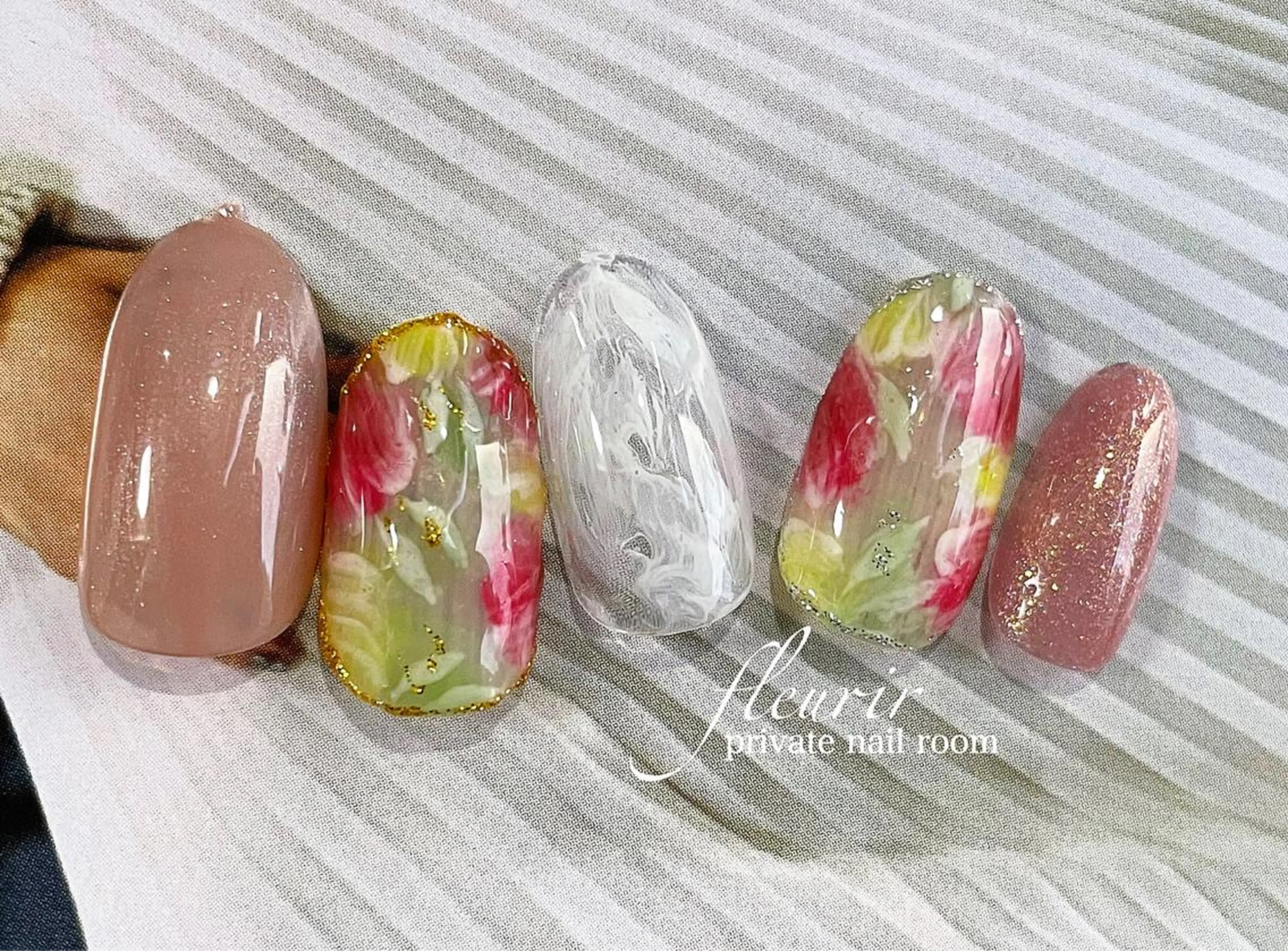 ネイル アートネイル 長さ出し フラワーネイル ジェルネイル ハードジェル フルリール 【プライベートサロンのネイルデザイン