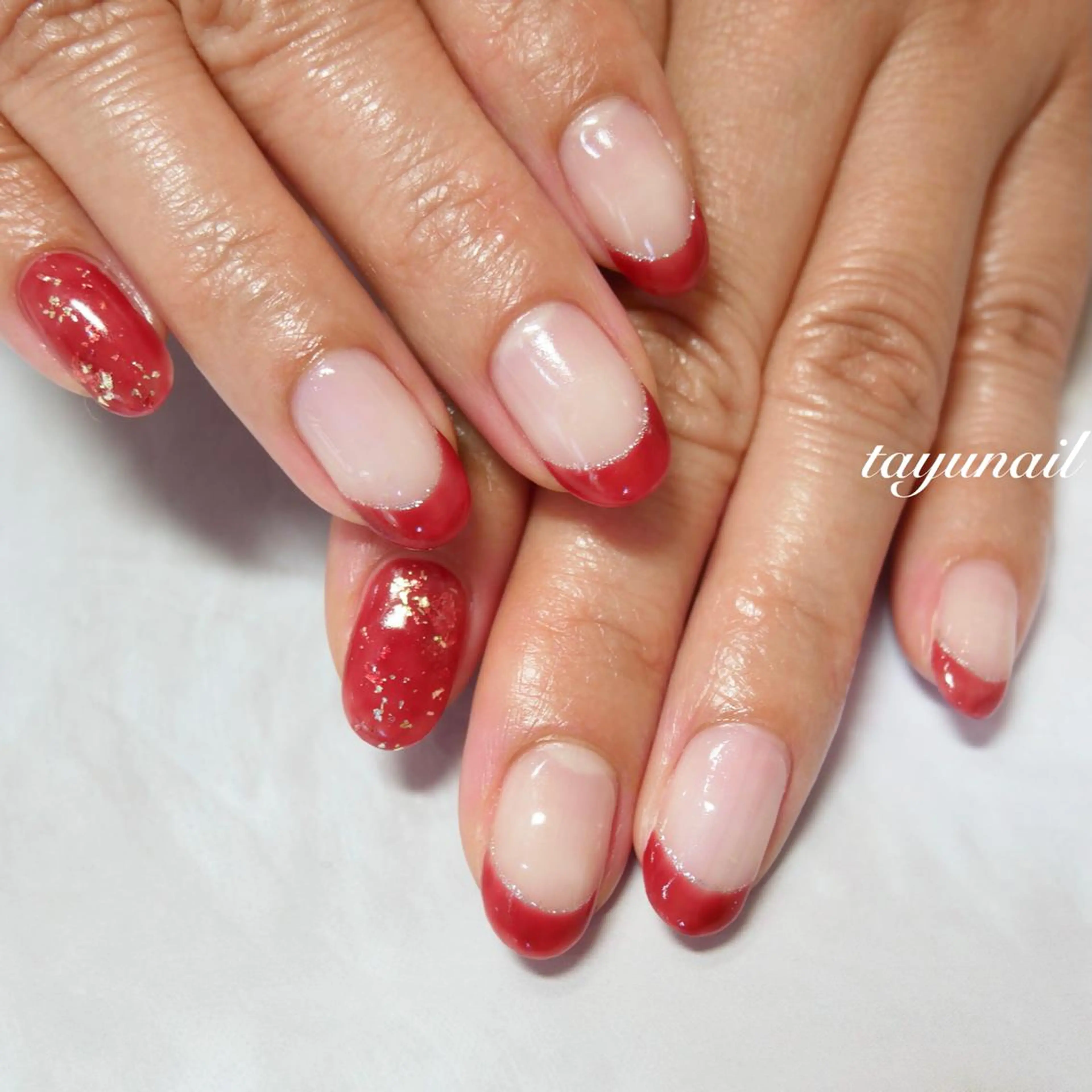 ネイル べっ甲ネイル ブルー フットネイル フレンチネイル ジェルネイル ネイルサロン 【たゆnail】のネイルデザイン