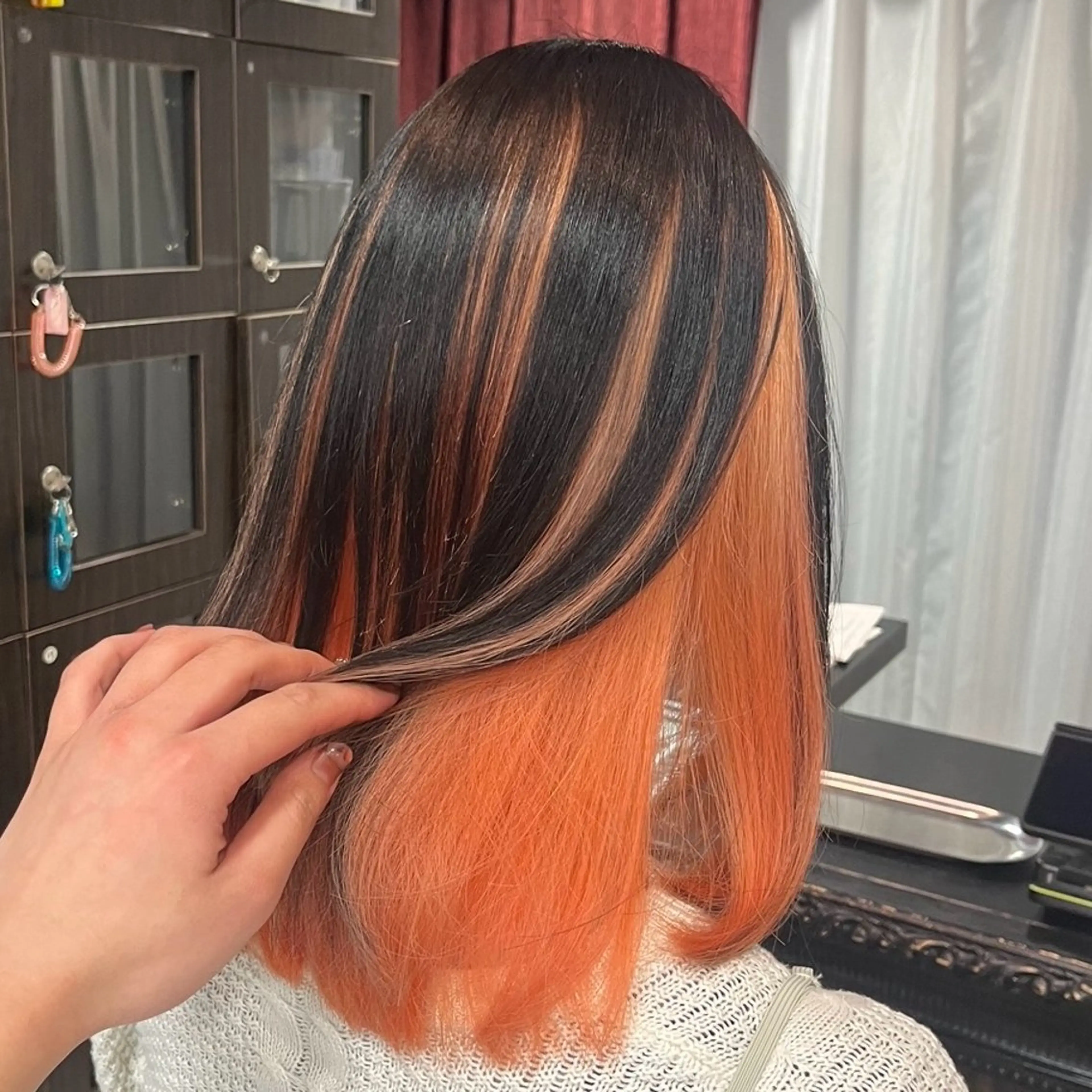 ミディアム カラー 黒髪 ブリーチ オレンジ 🫧ハイトーン/ ペールカラー🕊♡雛のヘアスタイル