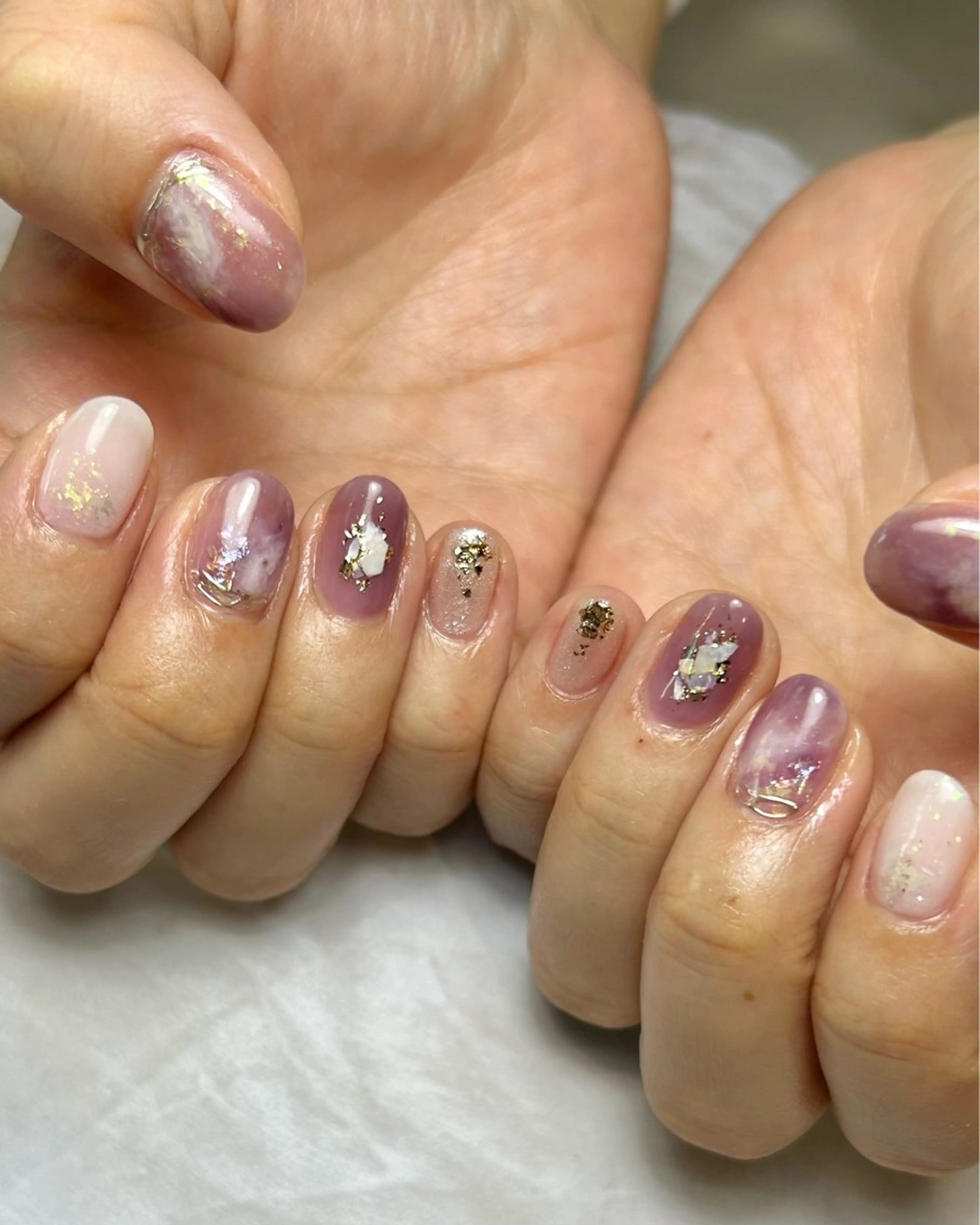 ネイル 持ち込み ニュアンスネイル パープル ハンドネイル Reflection marikoのネイルデザイン