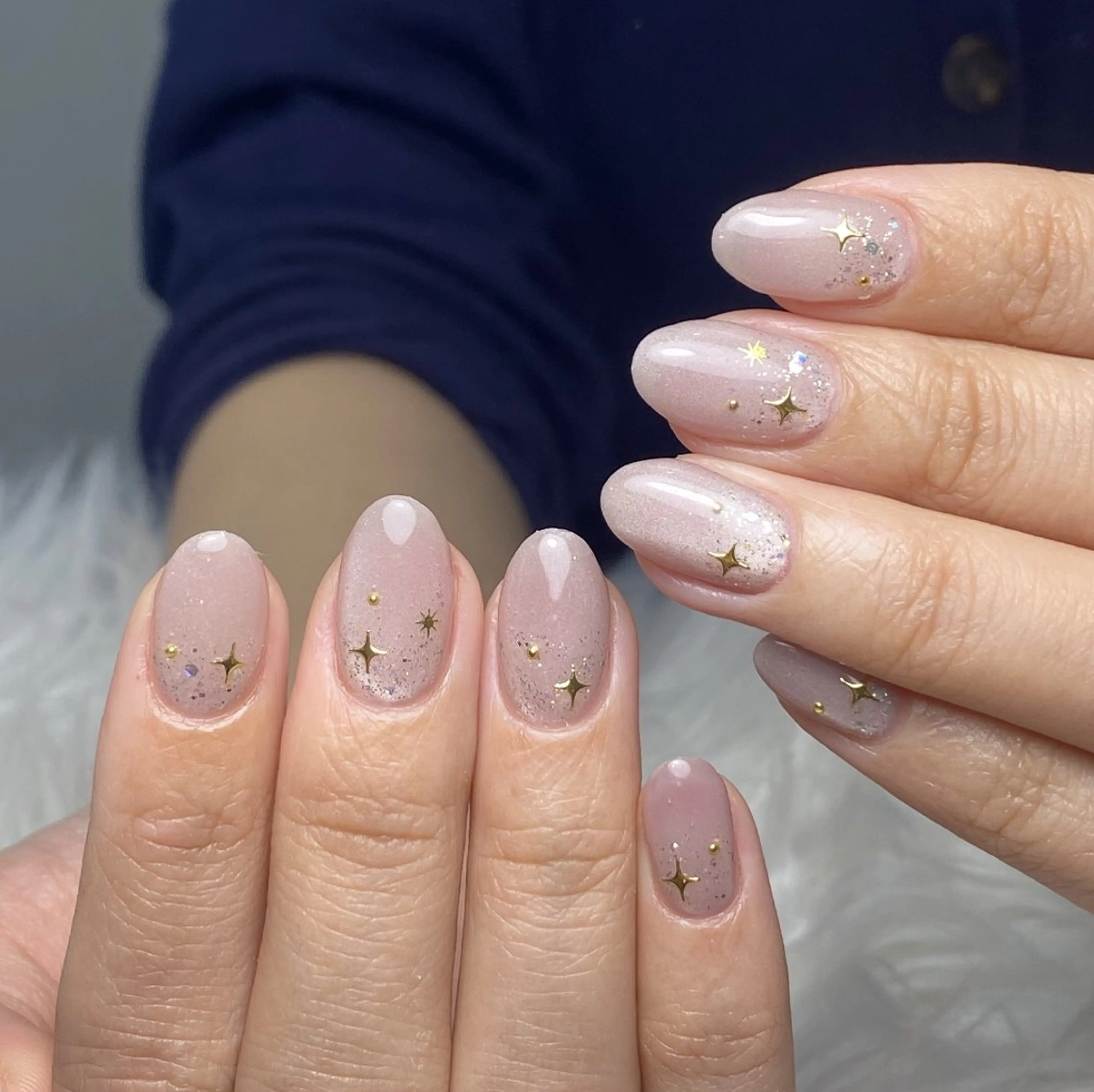 ネイル チークネイル フレンチネイル ジェルネイル ガラスフレンチ キラキラネイル ハンドネイル UM Nail Salonのネイルデザイン