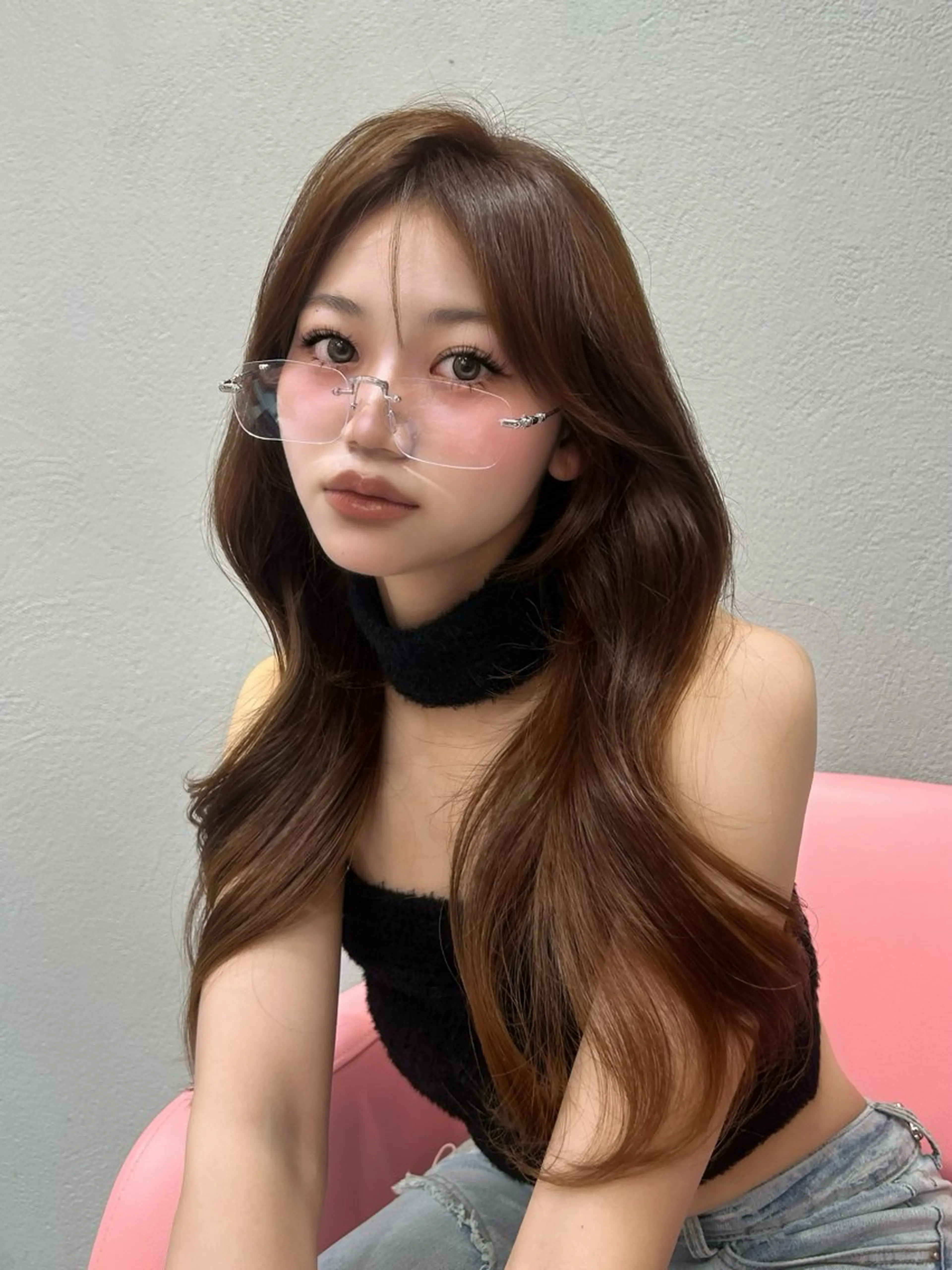 ロング カラー ベージュカラー ブリーチ ダブルカラー ブリーチなしカラー 小顔カット カット ヘアカラー トリートメント 原宿／ワンホンヘア SAAYA🖤のヘアスタイル