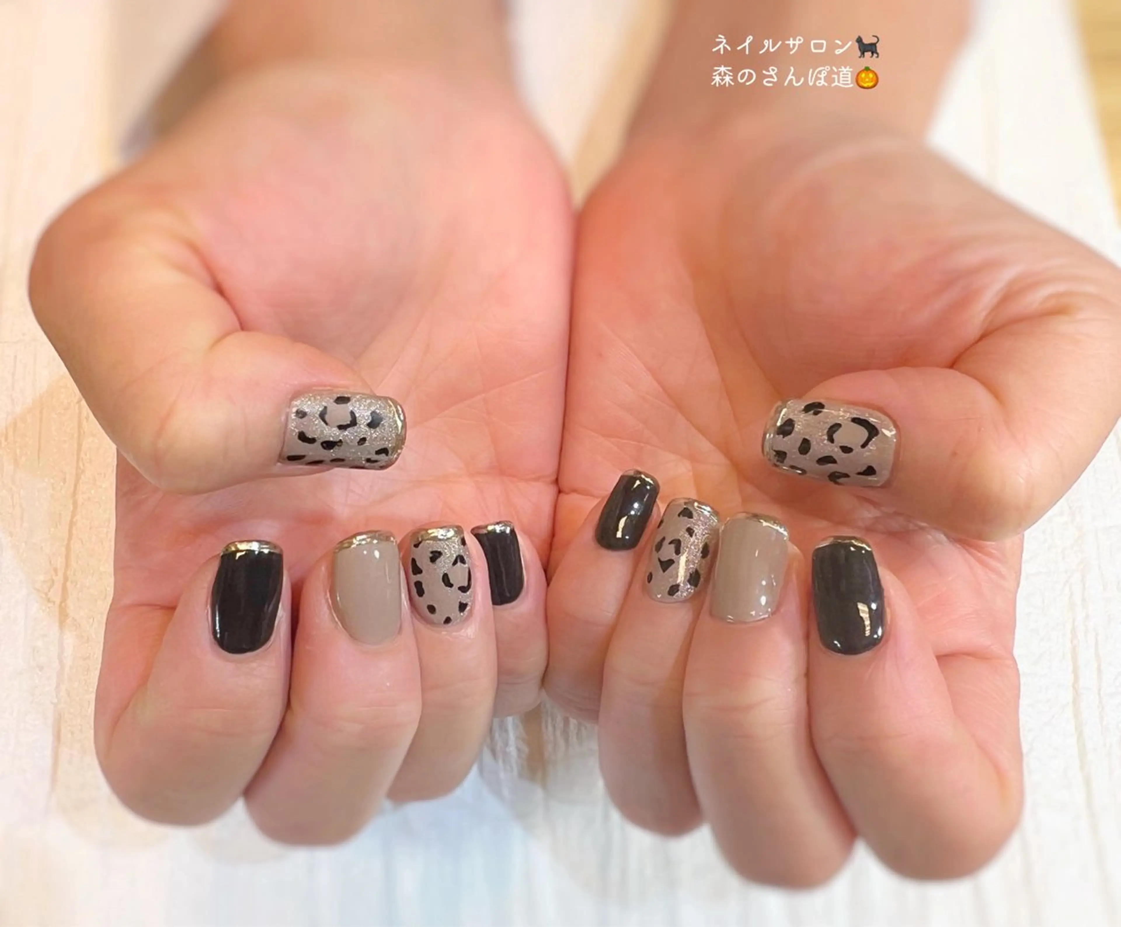 ネイル ハンドネイル ショートネイル 森のさんぽ道のネイルデザイン