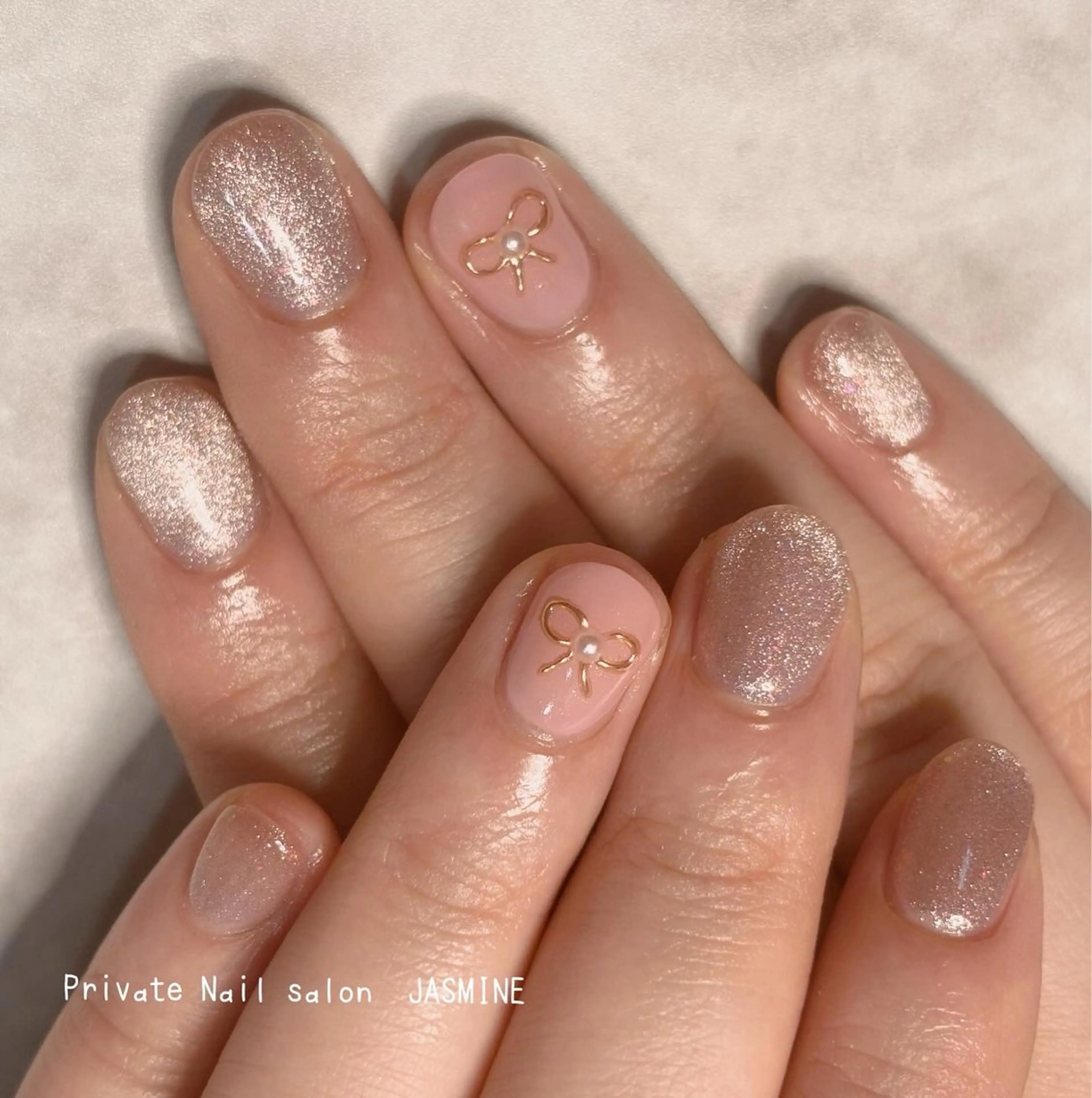 ネイル マグネットネイル ミラーネイル リボン Nail salon JASMINEのネイルデザイン