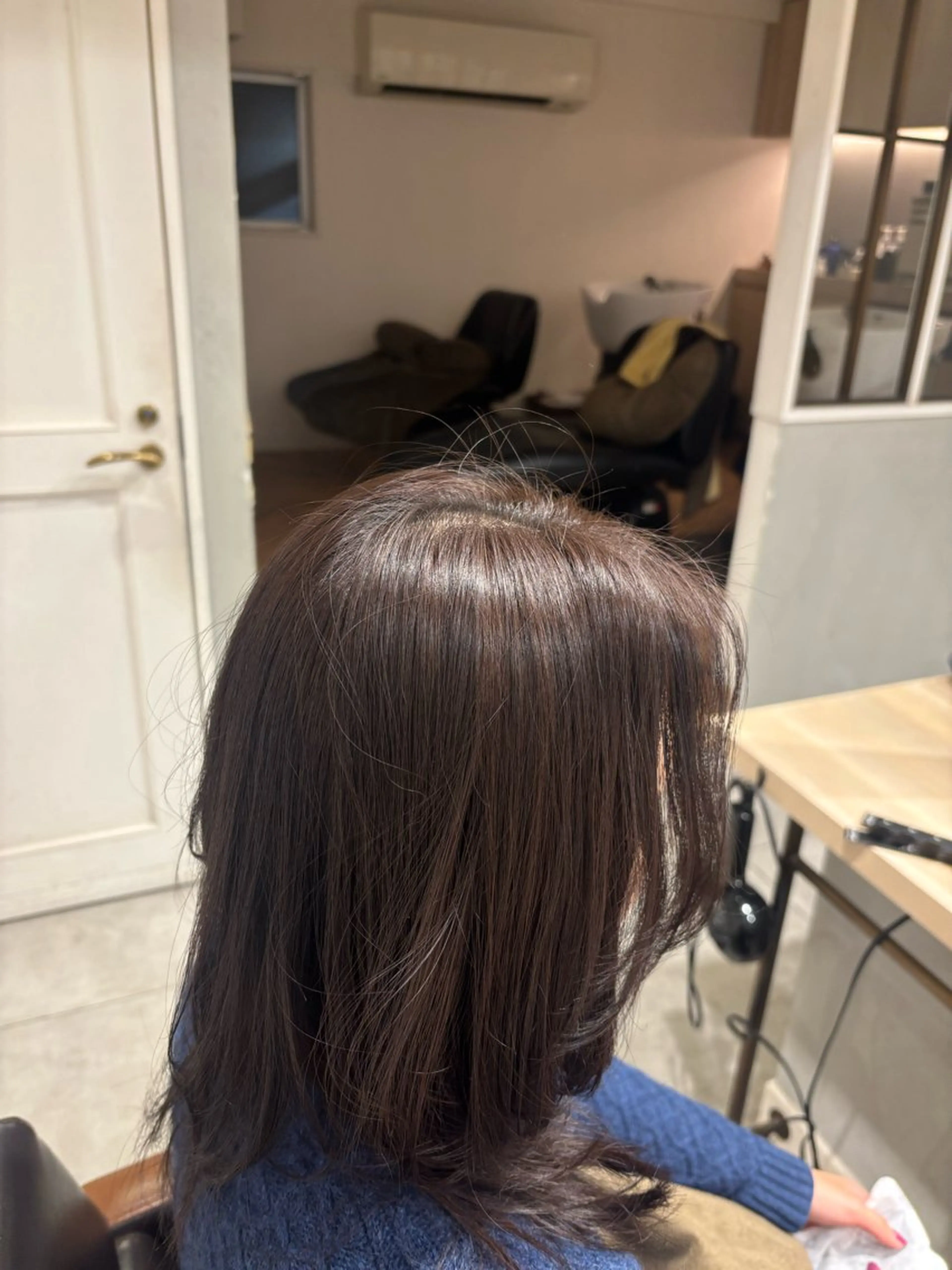 セミロング アッシュ ヘアカラー 日野 鈴のヘアスタイル