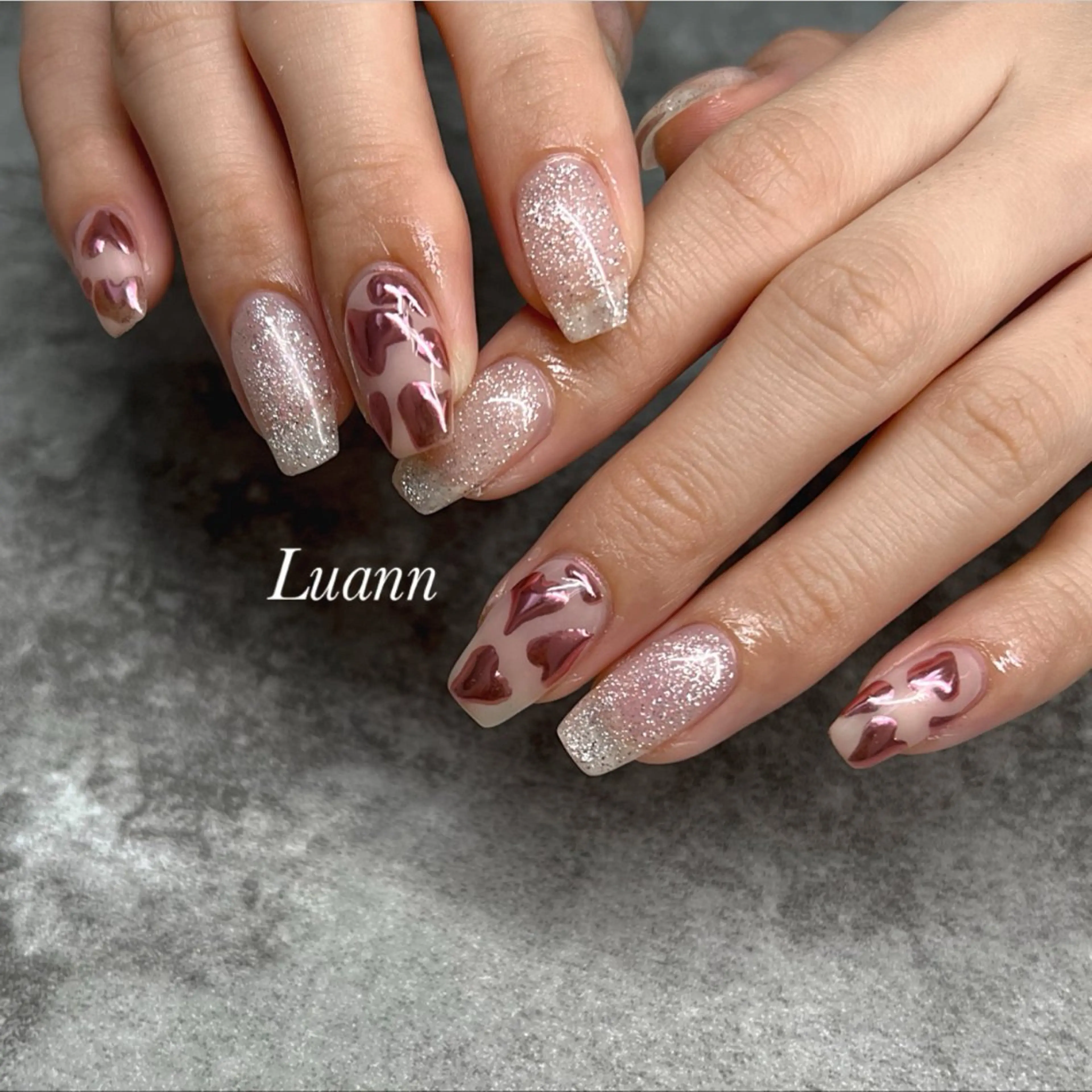 ネイル アートネイル フラッシュネイル ハート ラメ(グリッター) マグネットネイル Luann nail Sakiのネイルデザイン