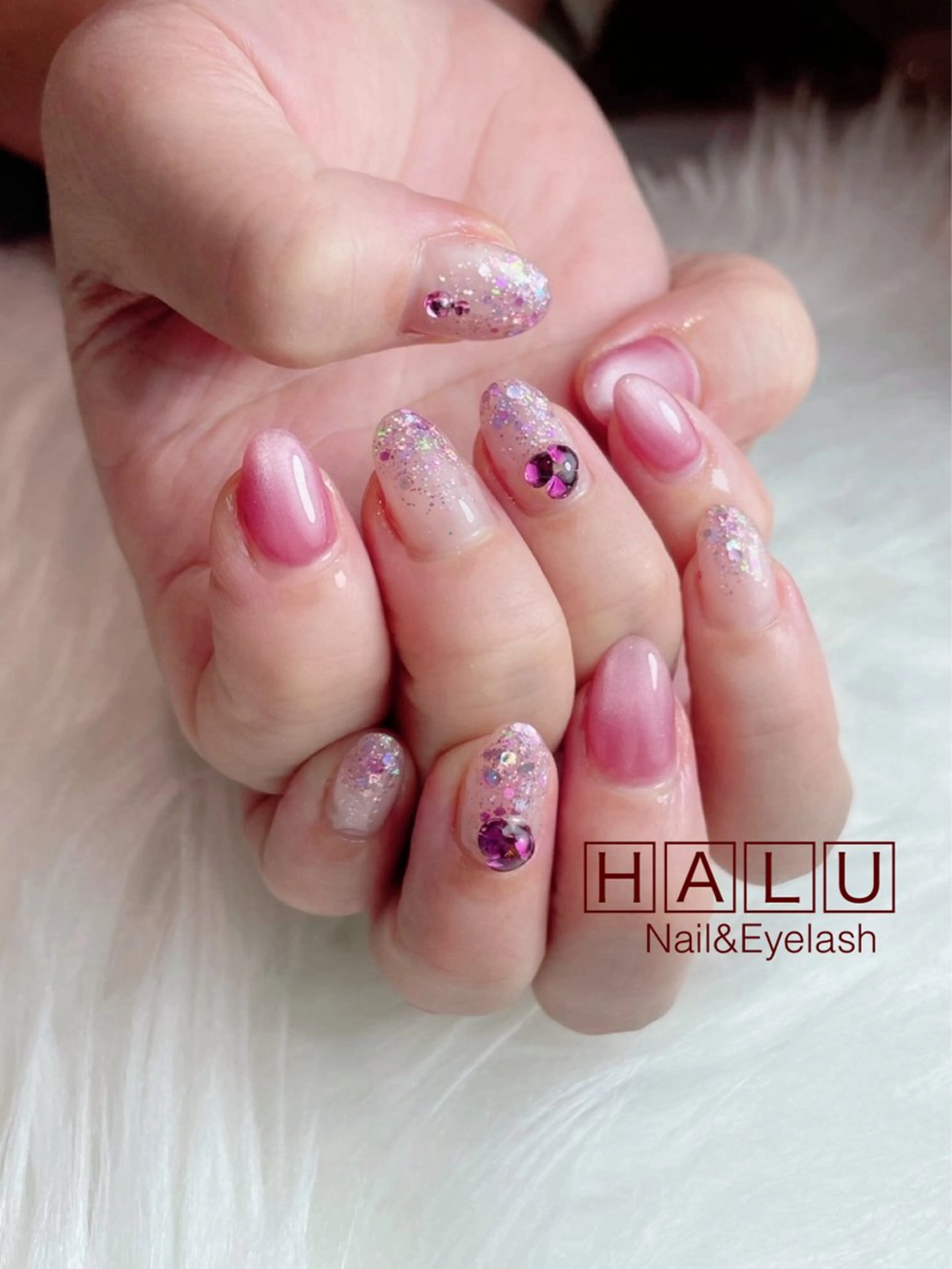 ネイル キラキラネイル ピンク HALU ハルのネイルデザイン