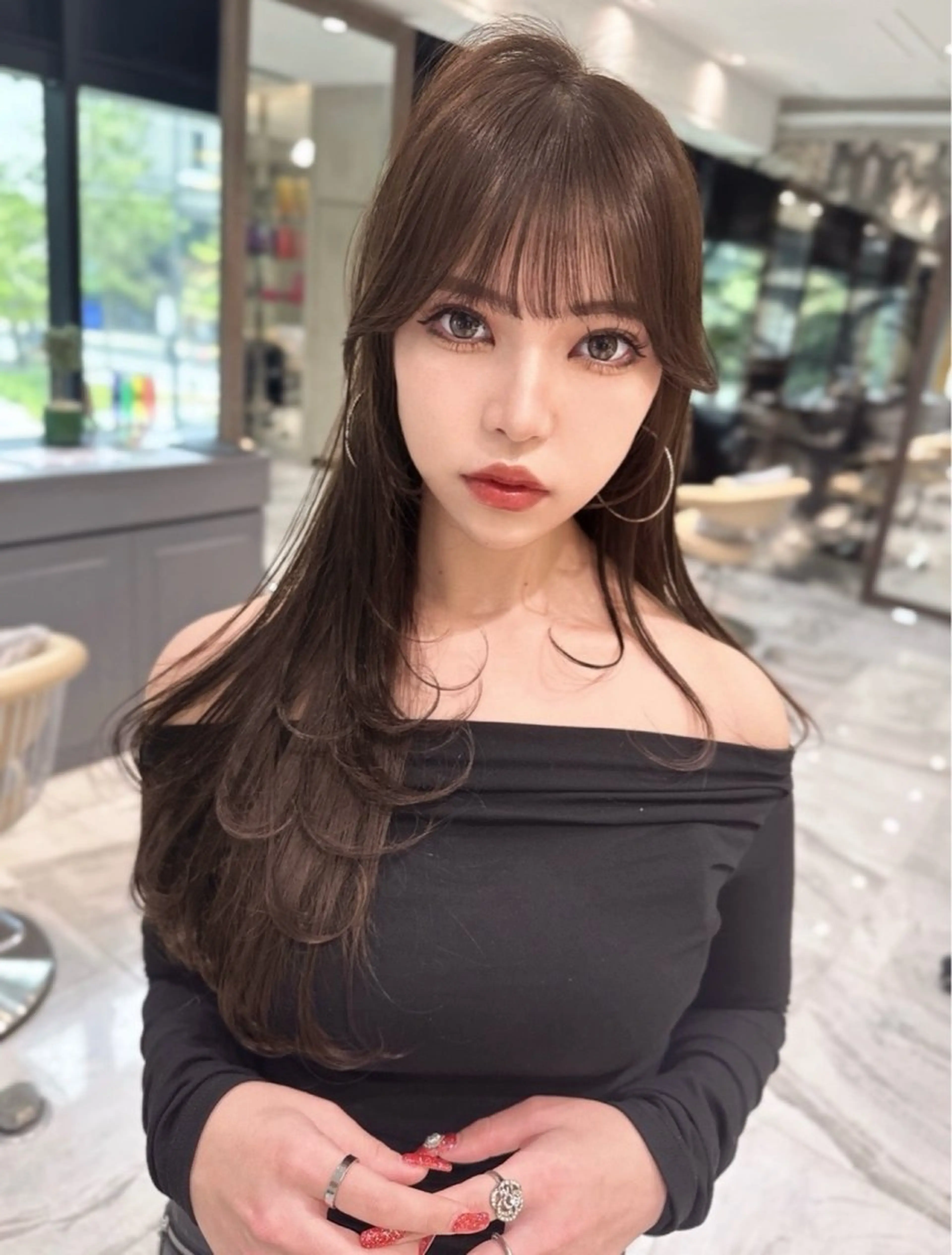 セミロング カラー ベージュカラー 黒髪 ブリーチ ブルーカラー ブルーブラック カット ヘアカラー トリートメント 木屋元一/透明感 /前髪/ショートボブのヘアスタイル