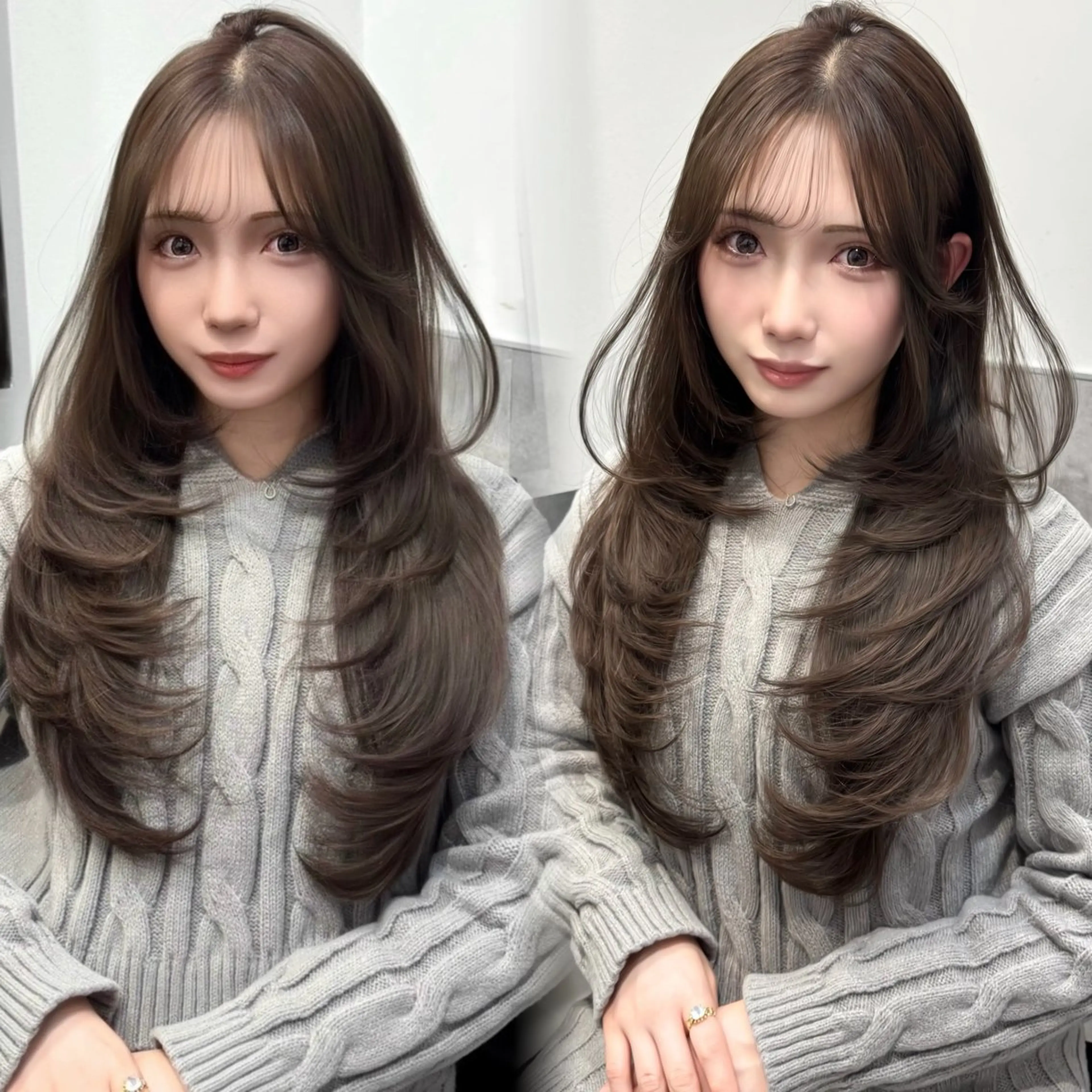 ロング カラー 透明感カラー グレージュ 顔周りカット レイヤーカット カット ヘアカラー トリートメント 韓国系支持率No.1 レイヤー特化/きょうのヘアスタイル