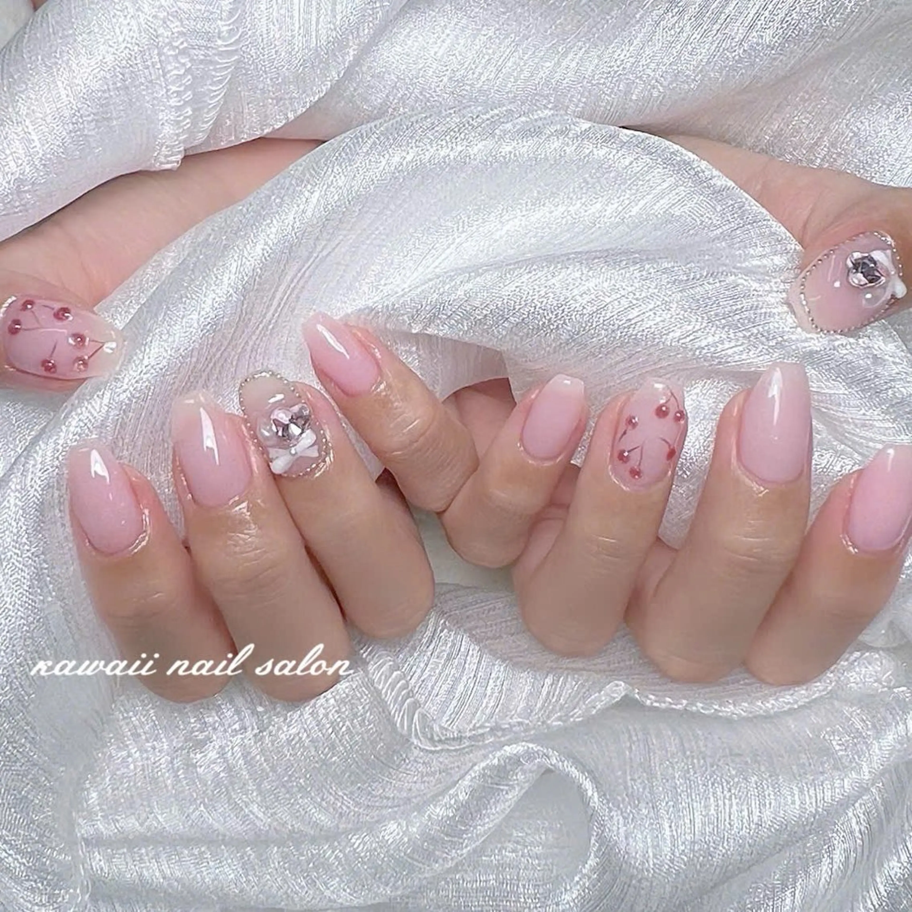ネイル チークネイル ドット フレンチネイル 韓国ネイル レース Kawaii _Nailのネイルデザイン