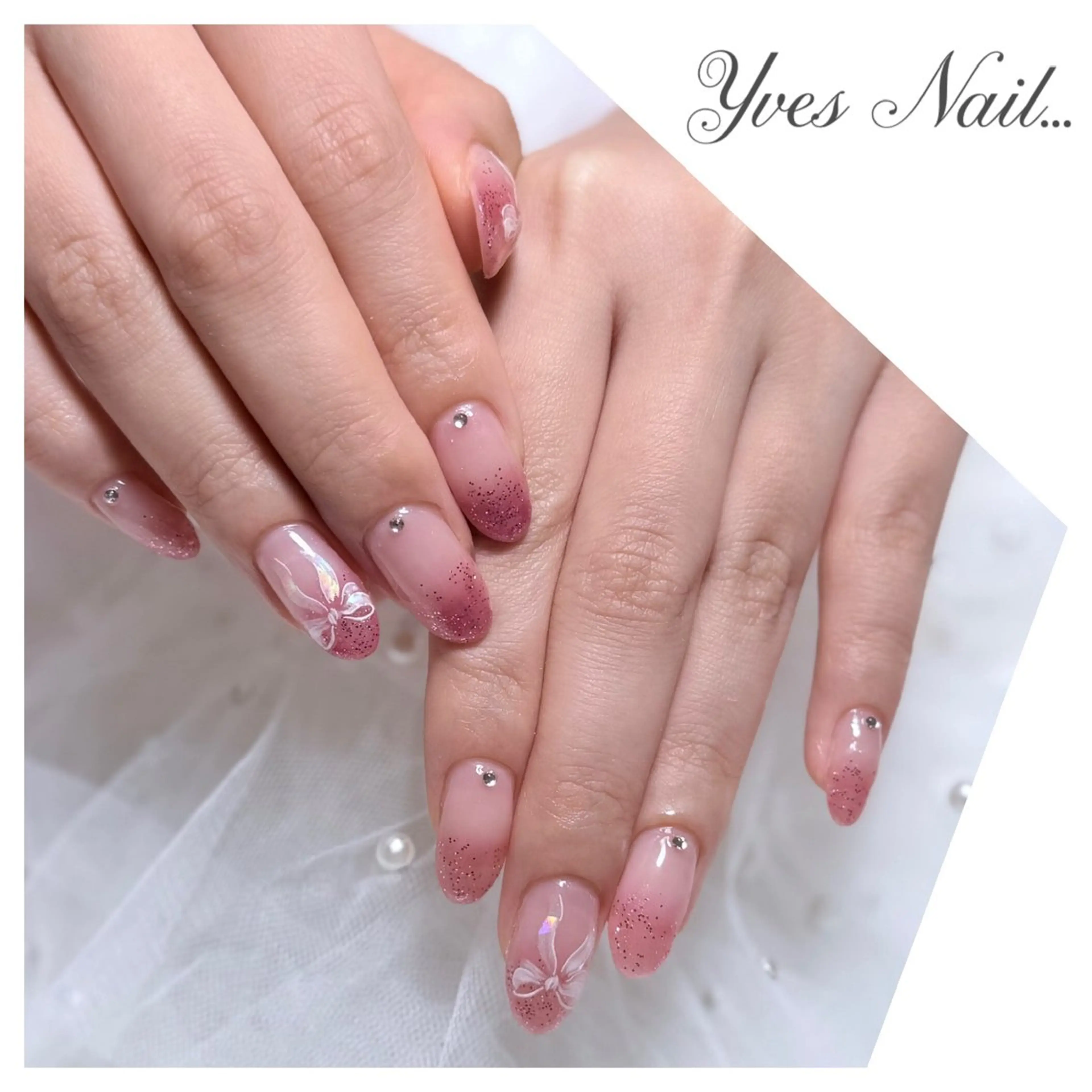 ネイル グラデーション ピンク リボン ハンドネイル kanno yのネイルデザイン