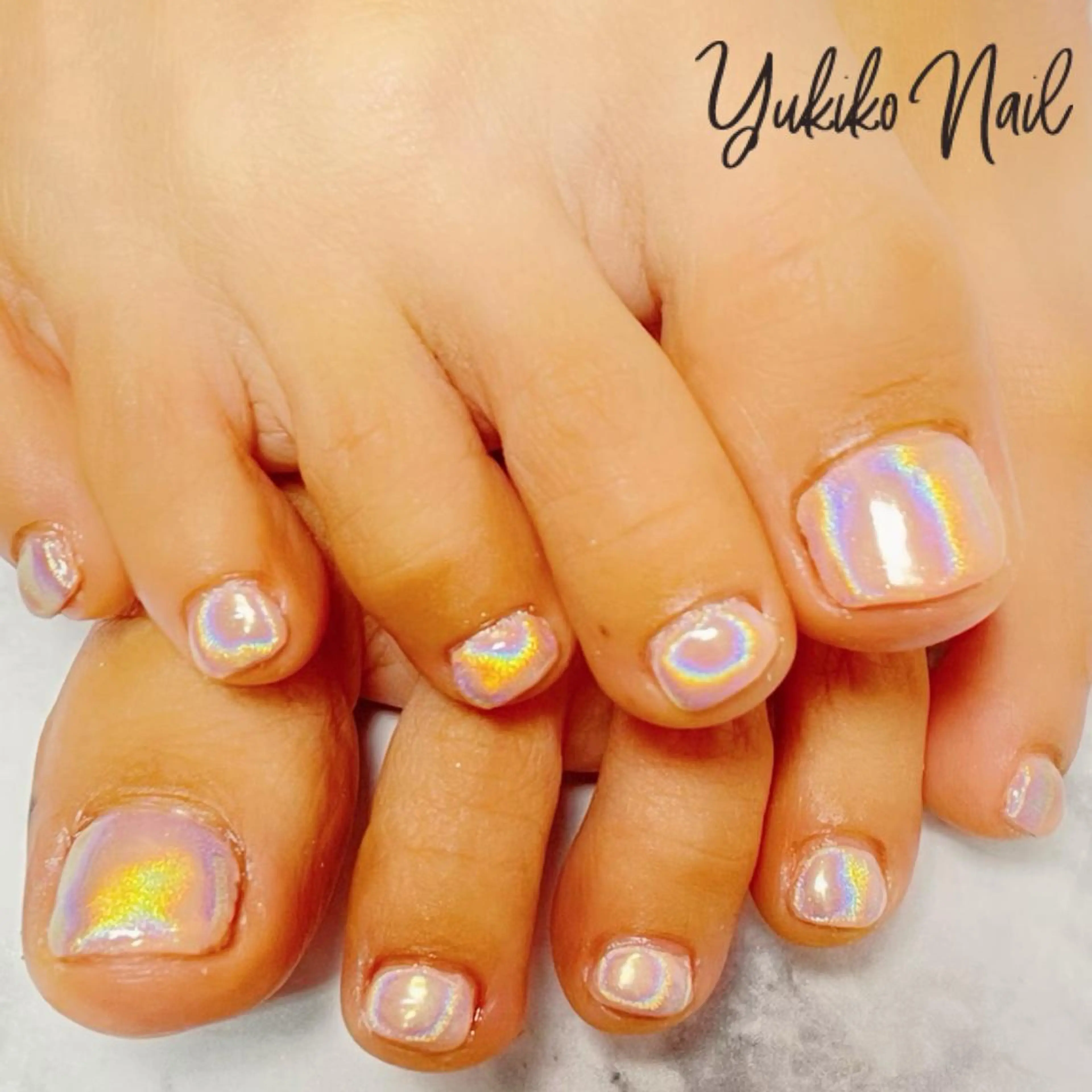 ネイル オーロラネイル フットネイル オレンジ ユキコ ネイルのネイルデザイン