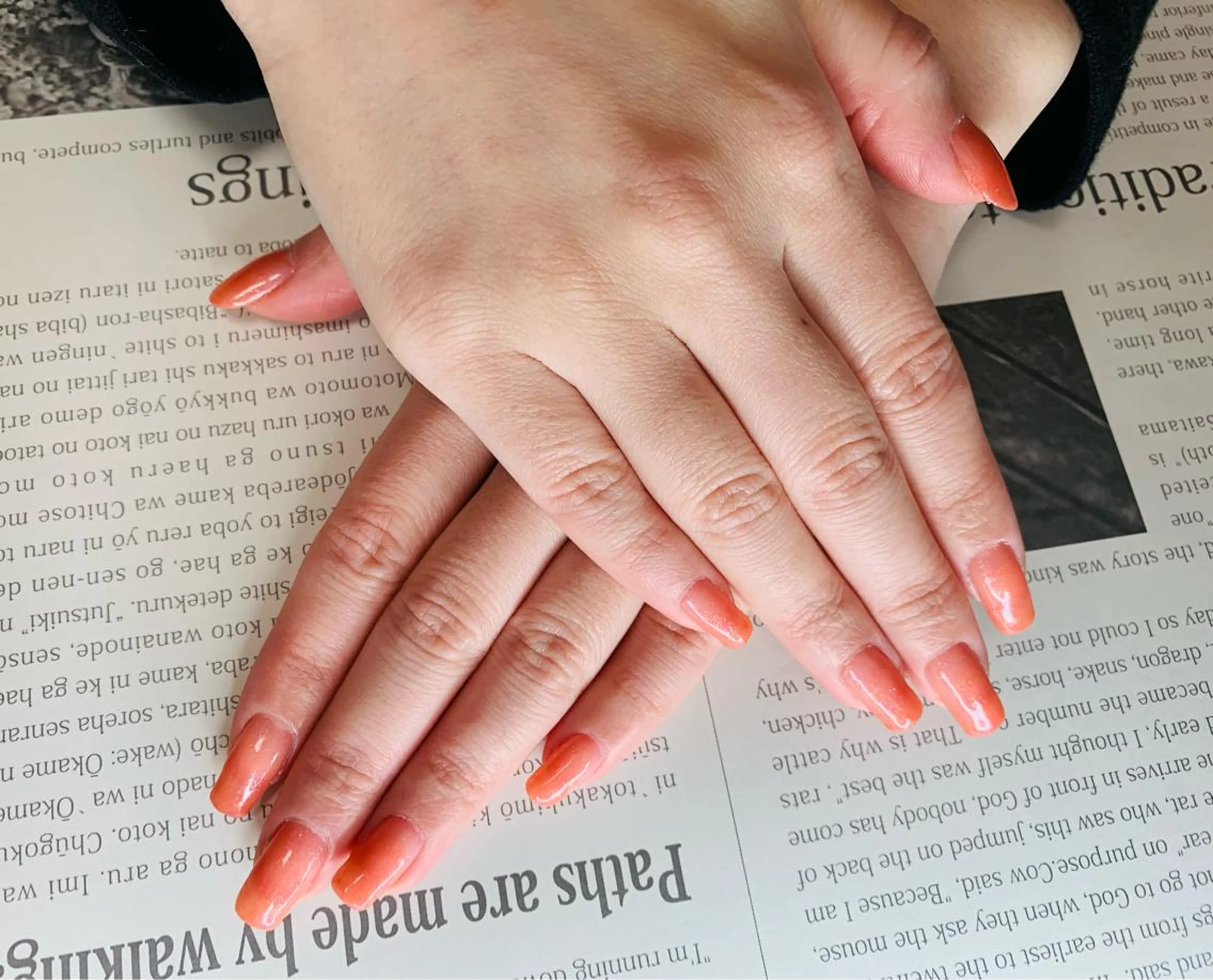 ネイル クリアネイル グラデーション キラキラネイル ラメ(グリッター) オレンジ ハンドネイル noheanail YONEDAのネイルデザイン