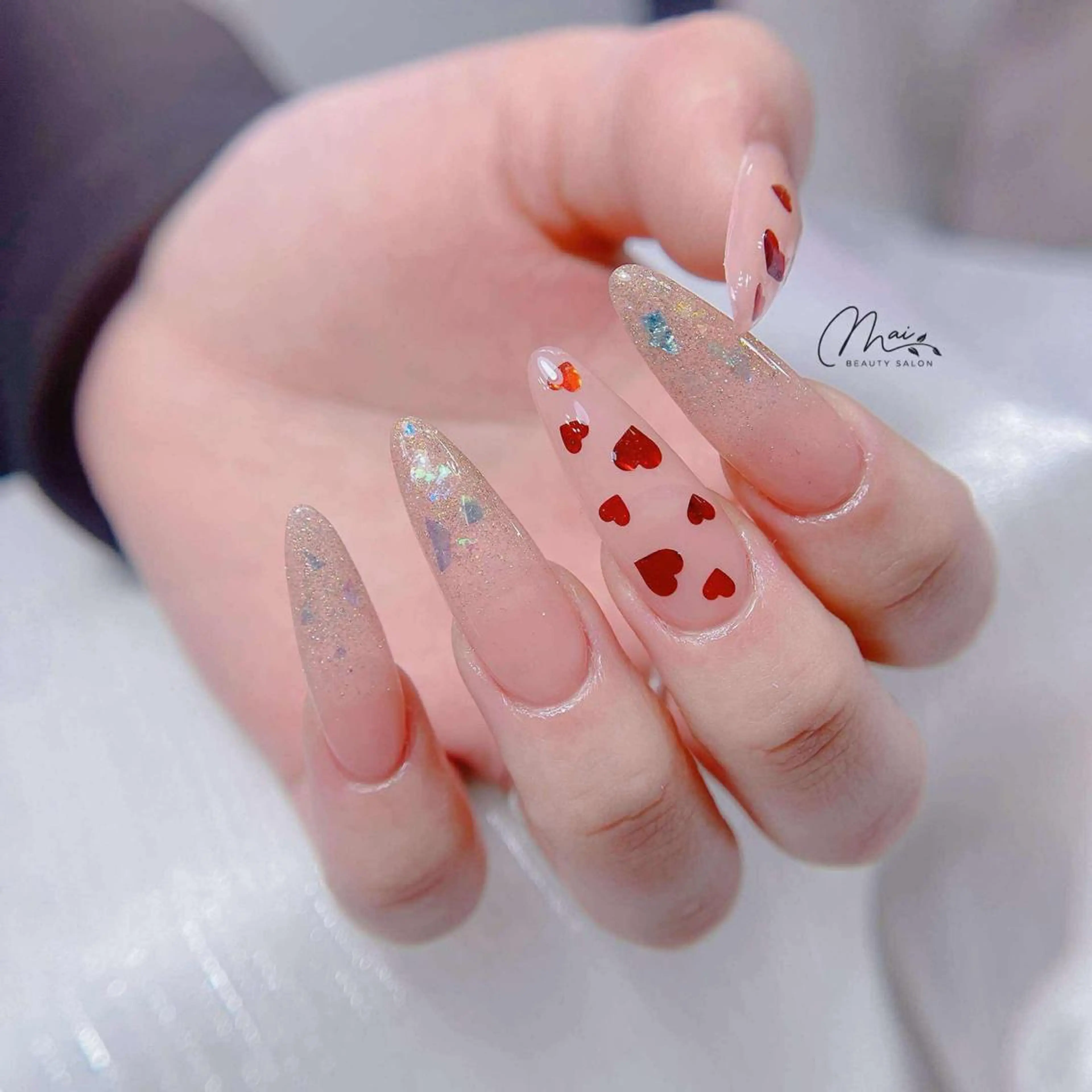 ネイル オーロラネイル チークネイル 長さ出し フラッシュネイル フットネイル MaiBeauty To  Toのネイルデザイン