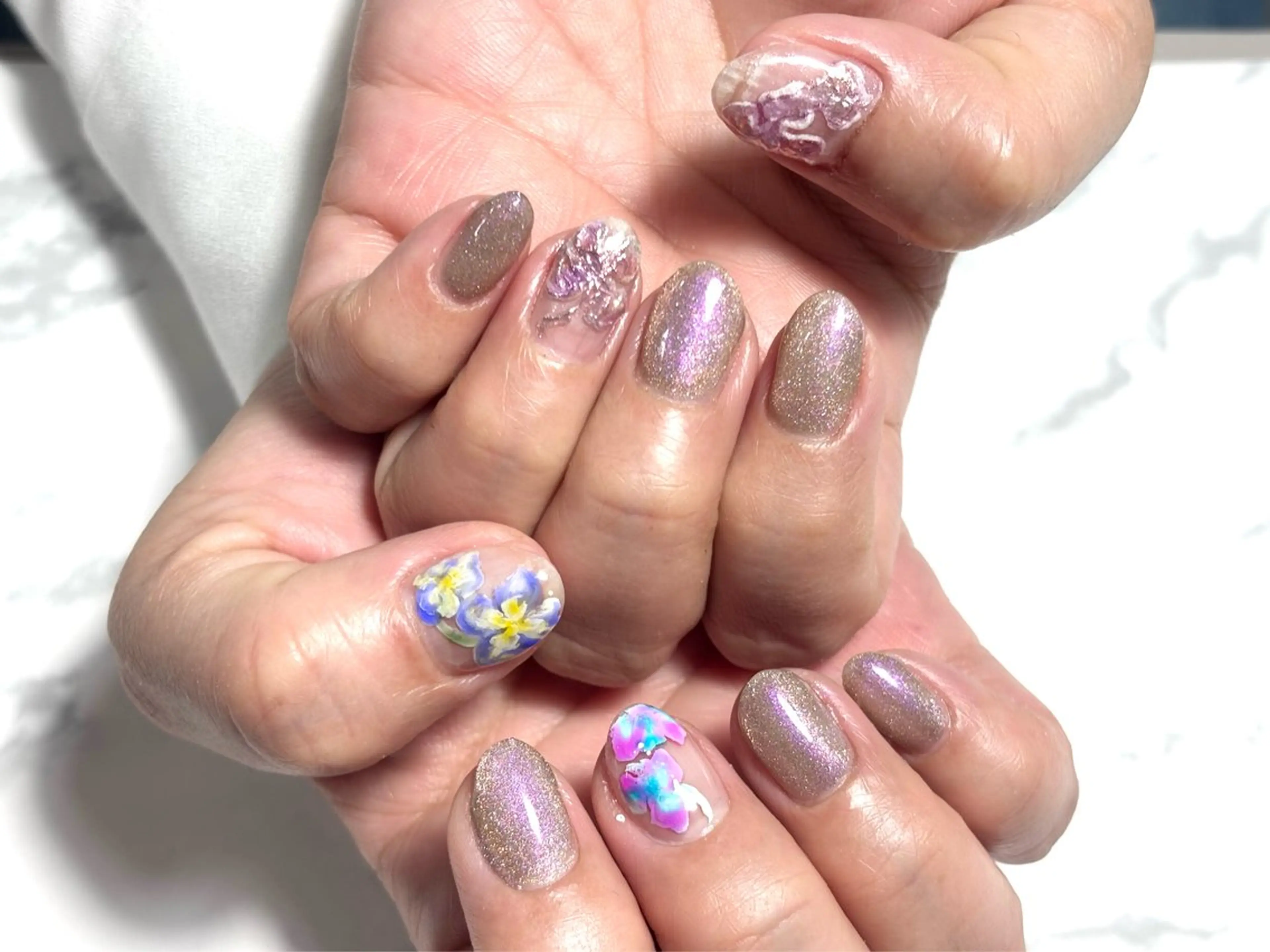 ネイル アートネイル フラワーネイル ミラーネイル SeaGlass tomoのネイルデザイン