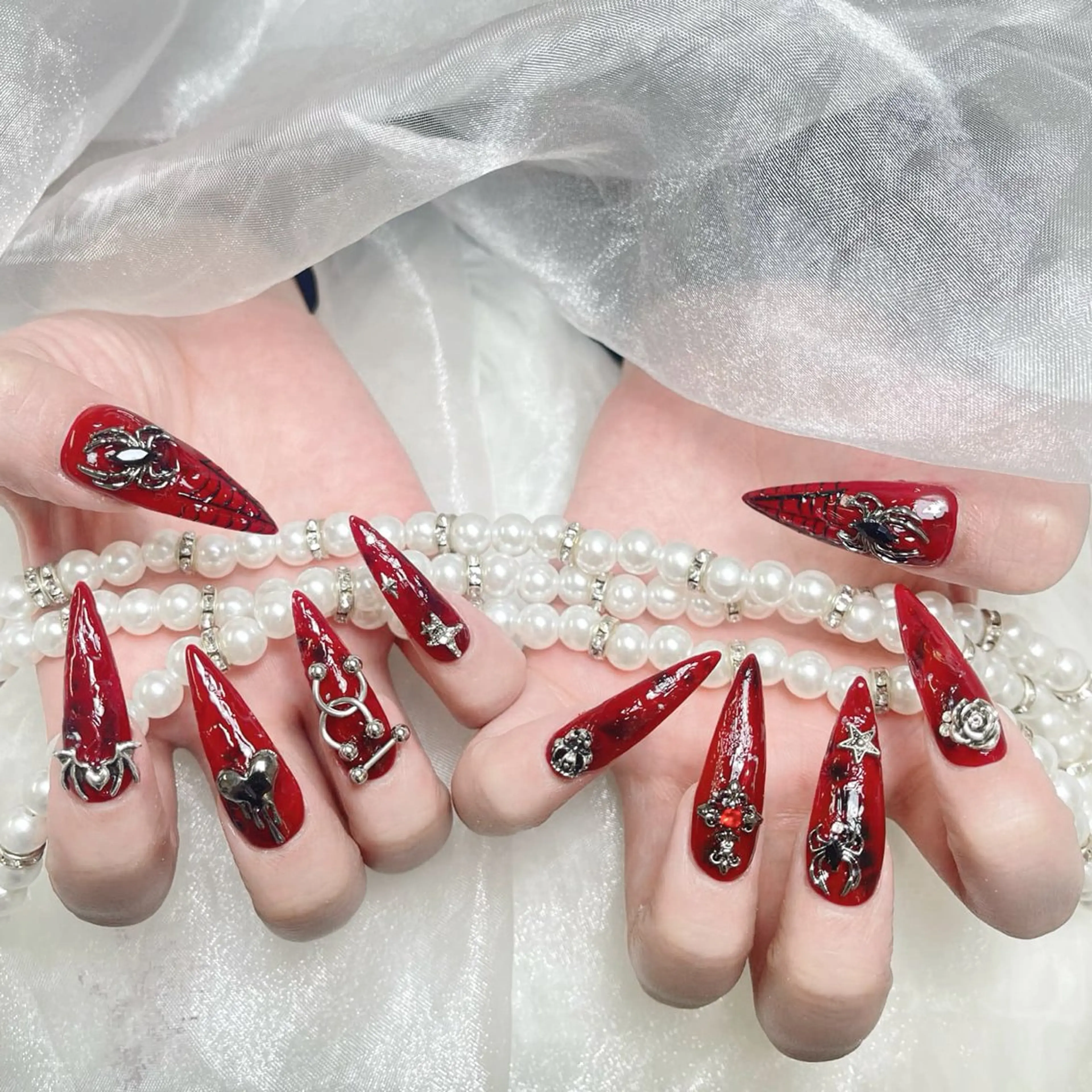 ネイル 成人式 ジェルネイル ロングネイル マグネットネイル ミディアムネイル ハンドネイル MoMoA Nail ネイル長さ出し専門店のネイルデザイン