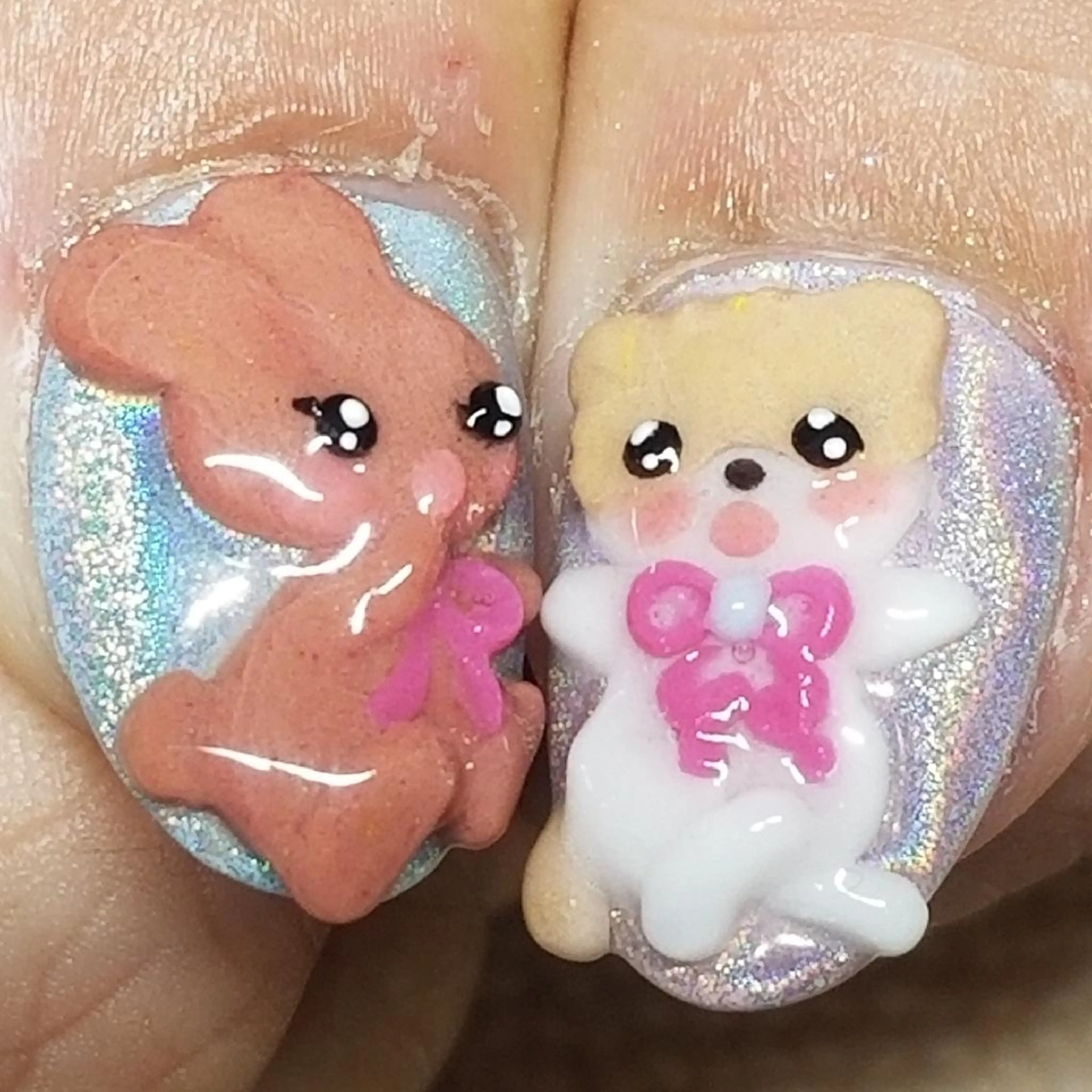 ネイル ハート 水色 ピンク リボン ハンドネイル よしだ ひろきのネイルデザイン