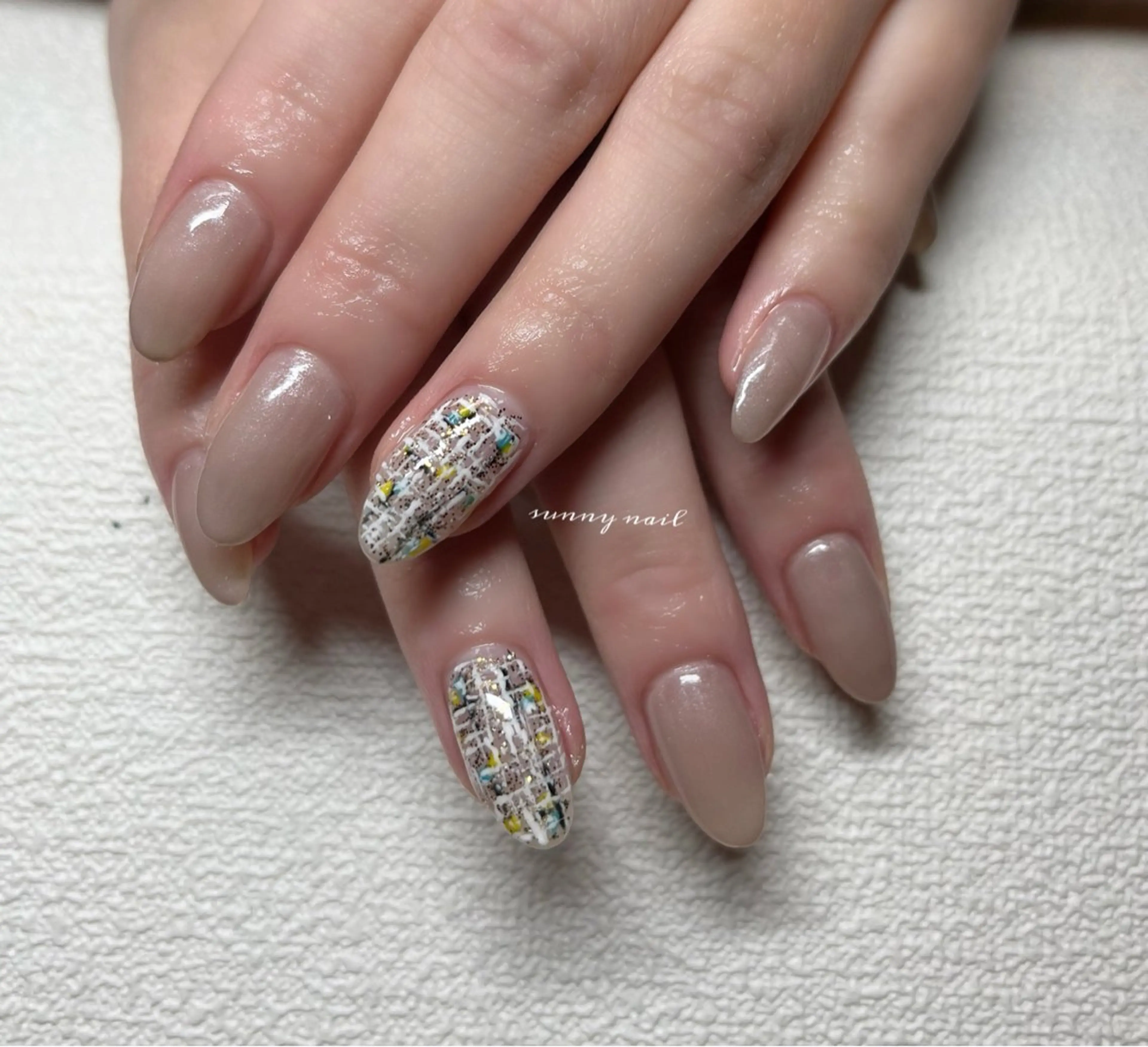 ネイル ジェルネイル パラジェル シンプルネイル ツイードネイル sunny nailのネイルデザイン