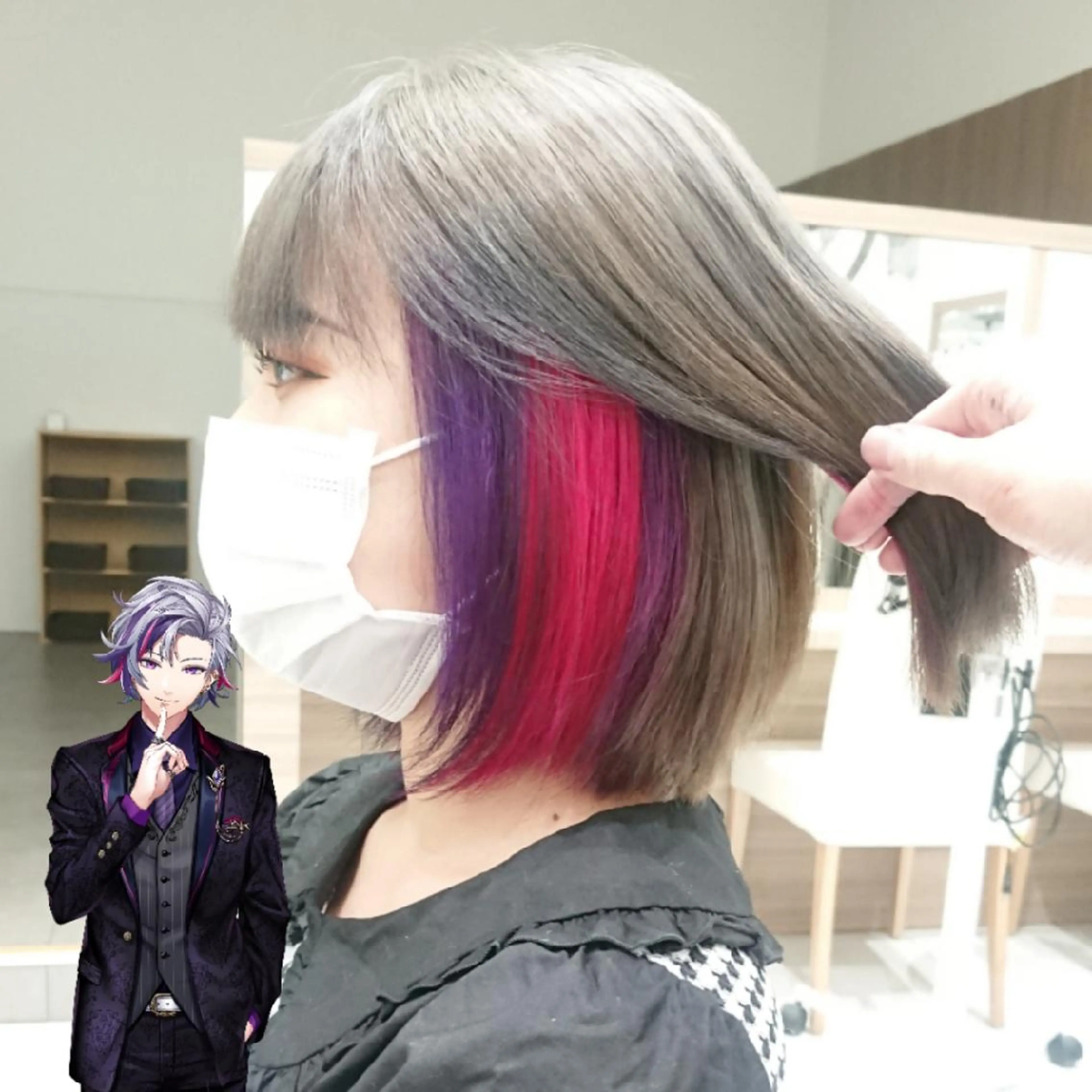 ショート カラー ブリーチ ケアブリーチ インナーカラー ピンクカラー バイオレットカラー あらげ 🌈推しカラー🌈ᵕのヘアスタイル