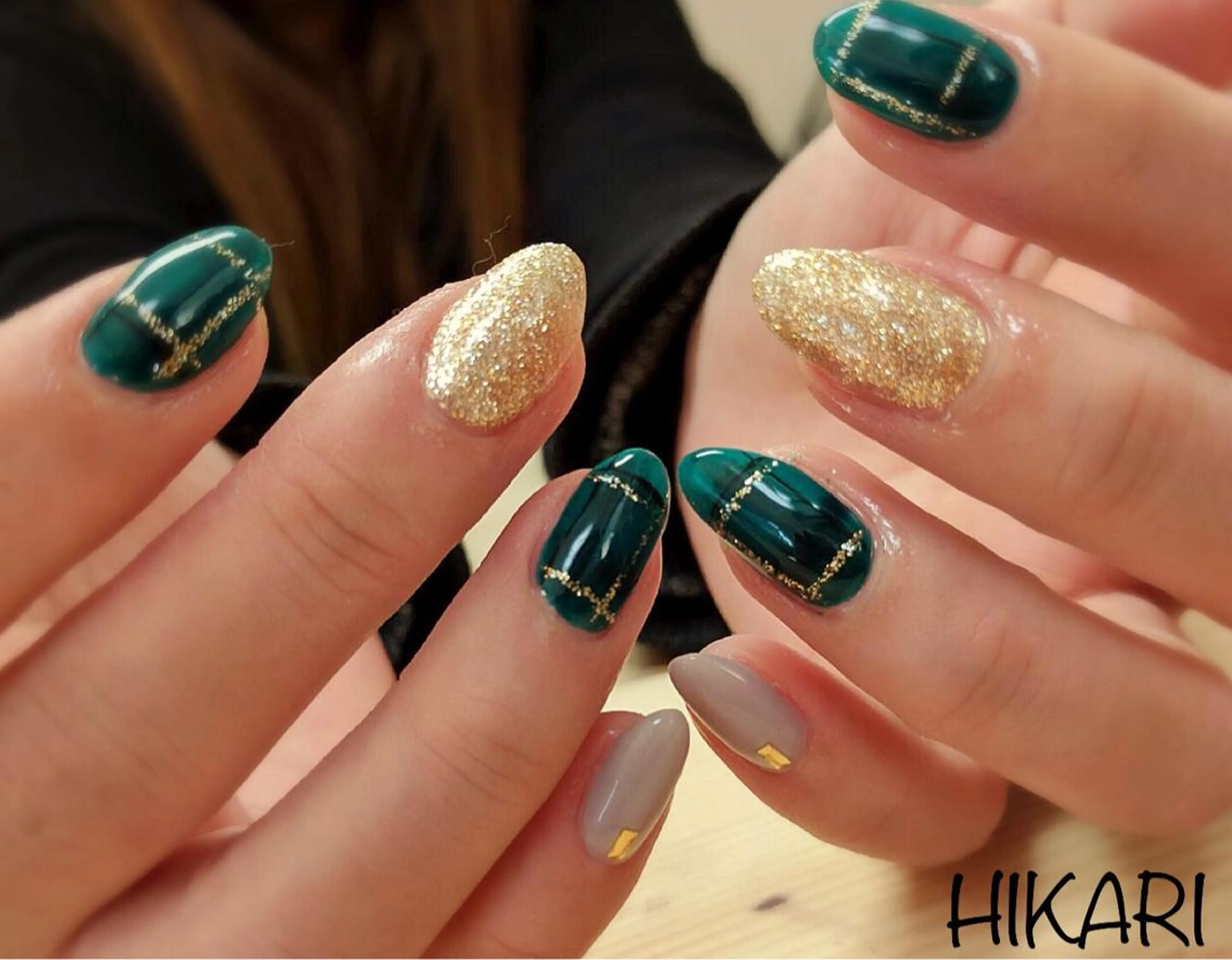 ネイル グリーン ラメ(グリッター) CULU -LUのネイルデザイン