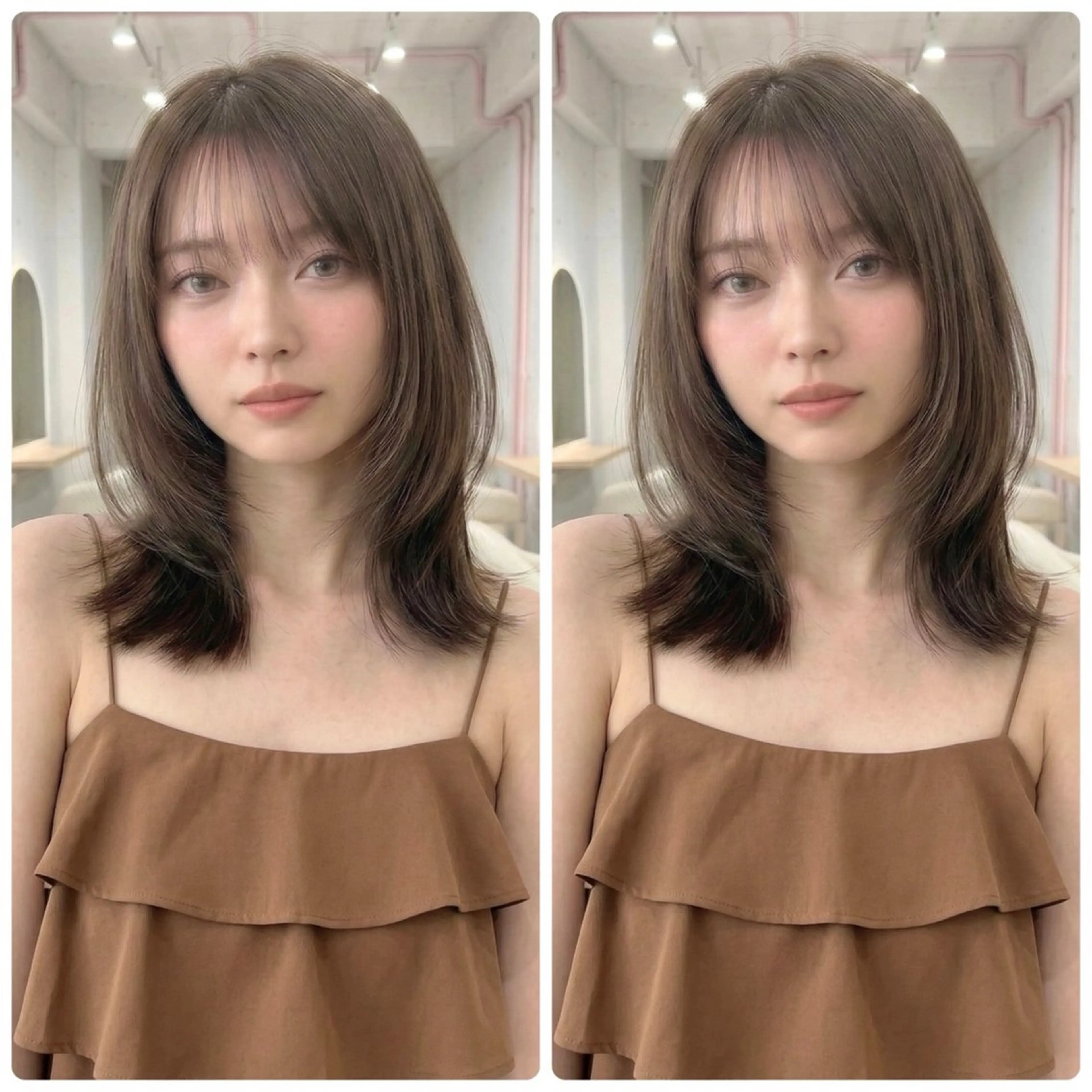 ミディアム レイヤーカット 外ハネヘア カット ヘアカラー トリートメント 1ｍｍまでこだわる レイヤー🫧若葉🪞のヘアスタイル
