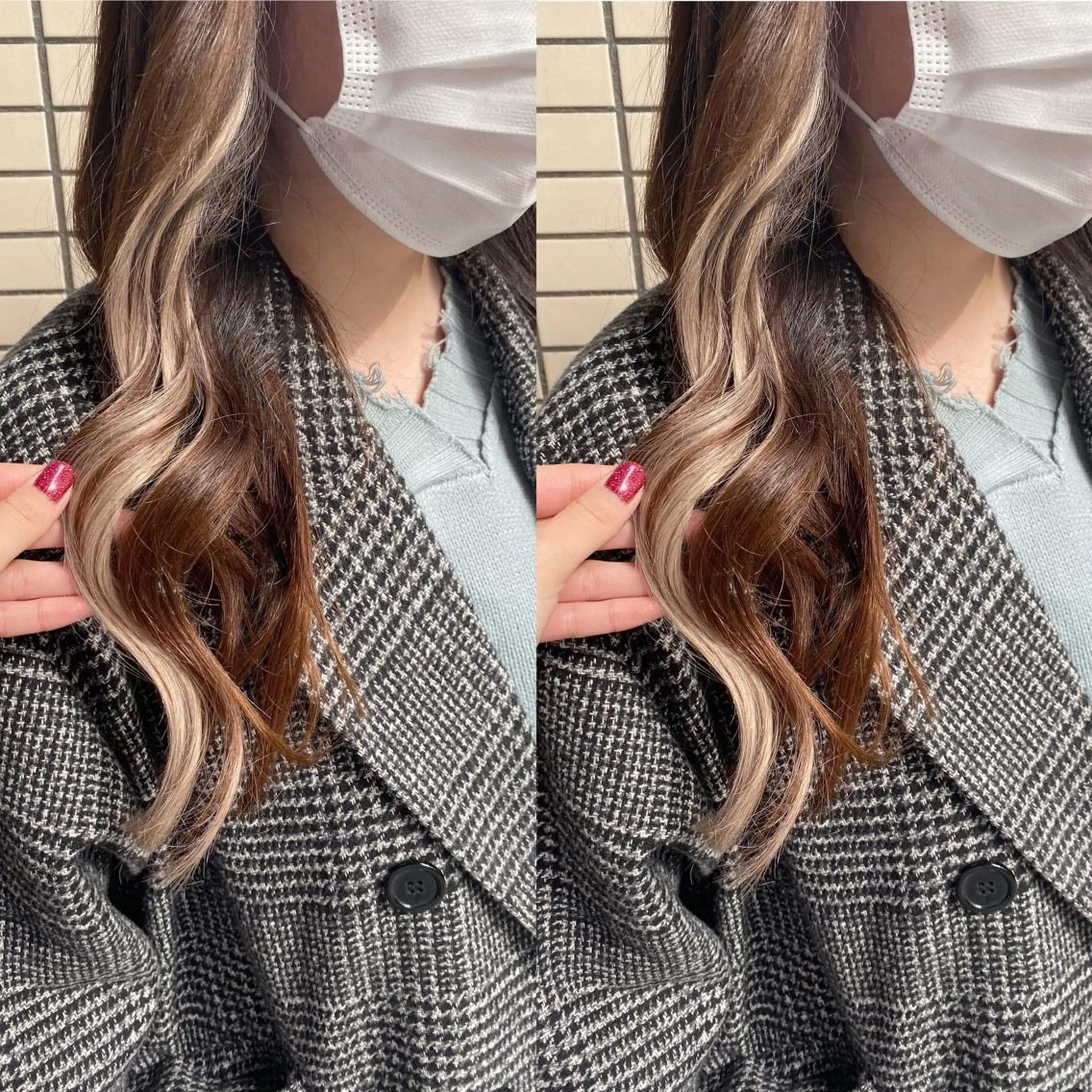 ロング カラー 編み込みエクステ シールエクステ バレイヤージュ ブリーチ ブロンド モモカ/ハイトーン /バレイヤージュのヘアスタイル