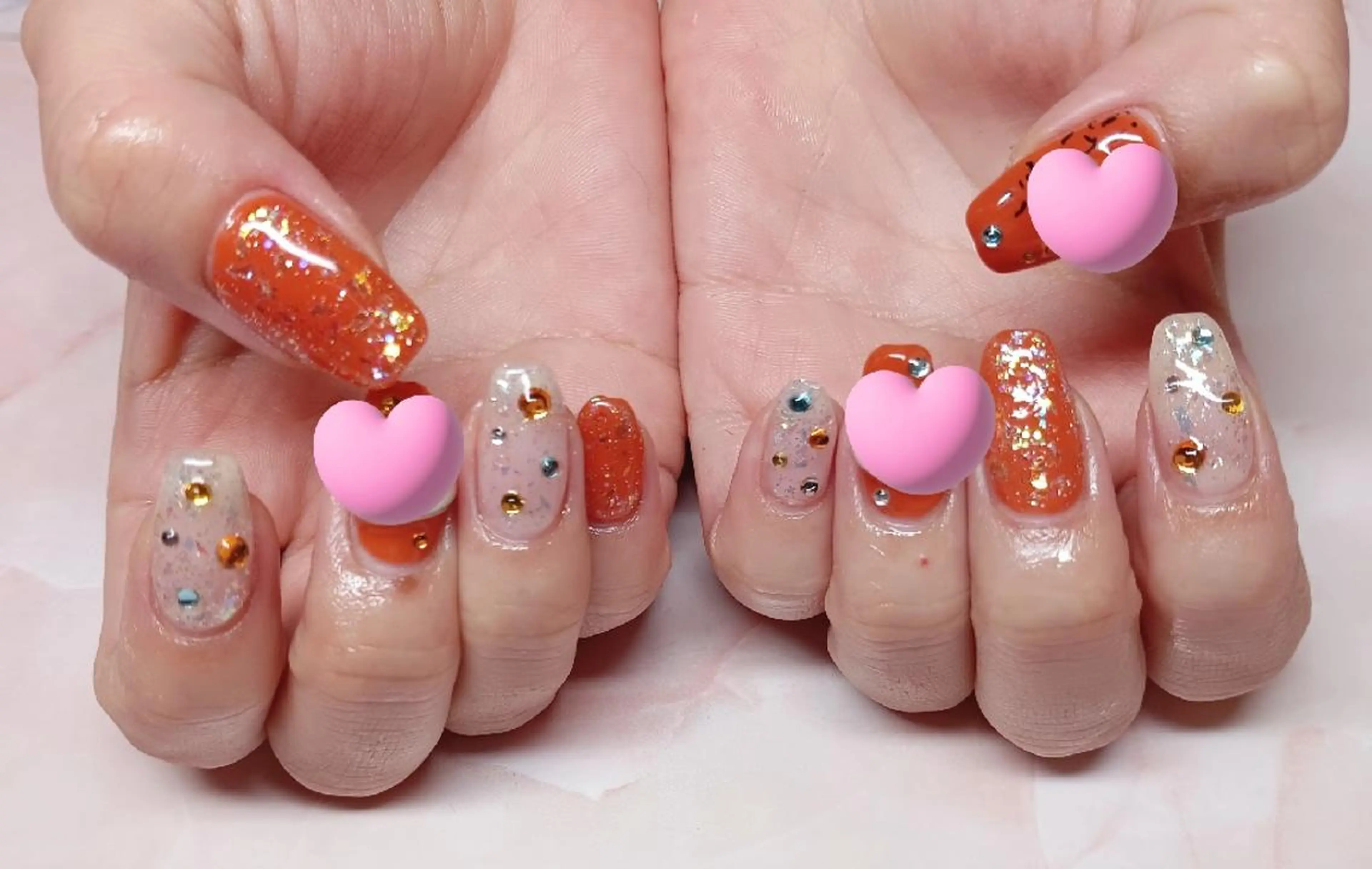ネイル 持ち込み オレンジ ハンドネイル Nail Salon macherieのネイルデザイン
