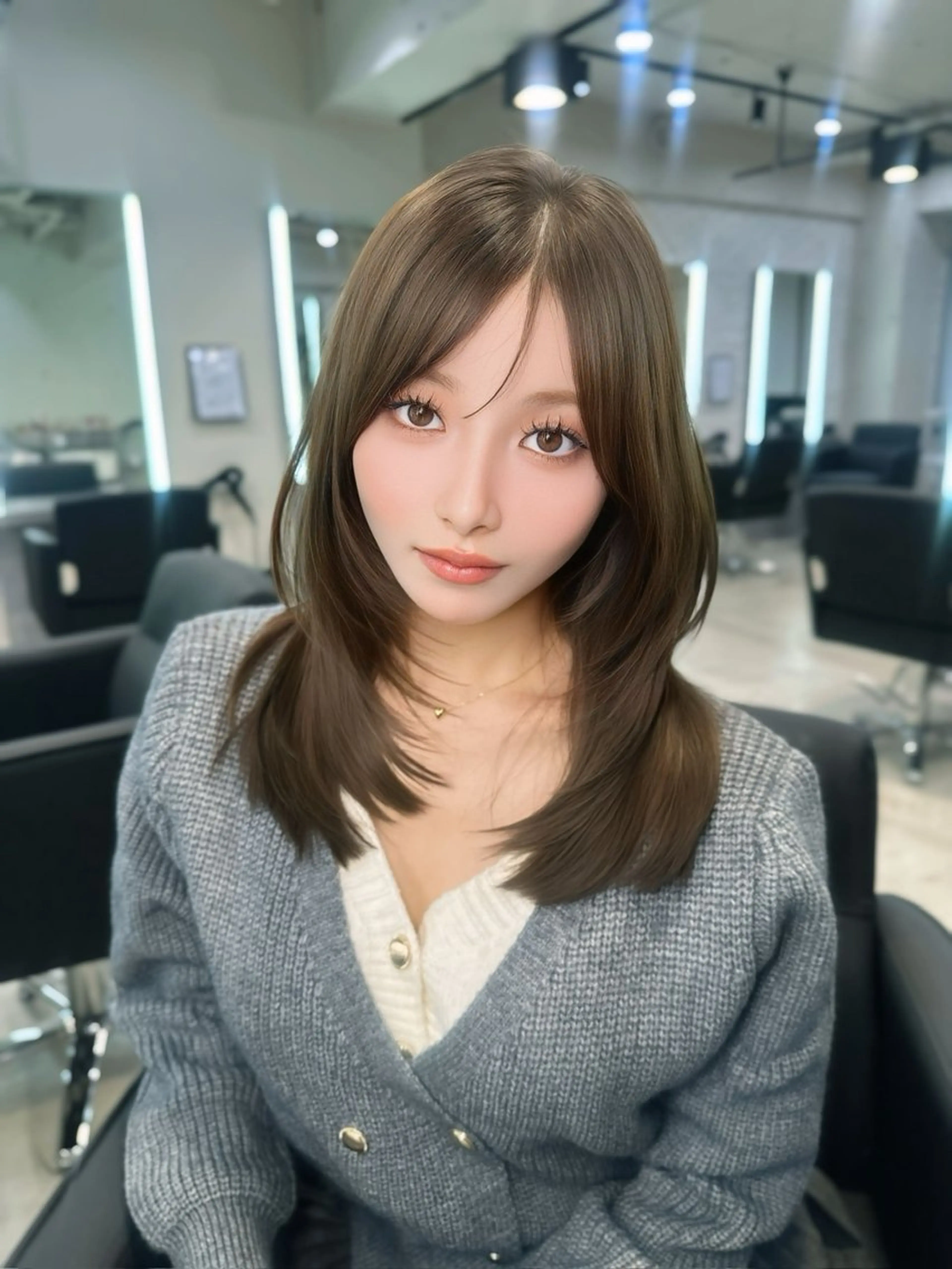 ミディアム カラー レイヤーカット 透明感カラーのヘアスタイル