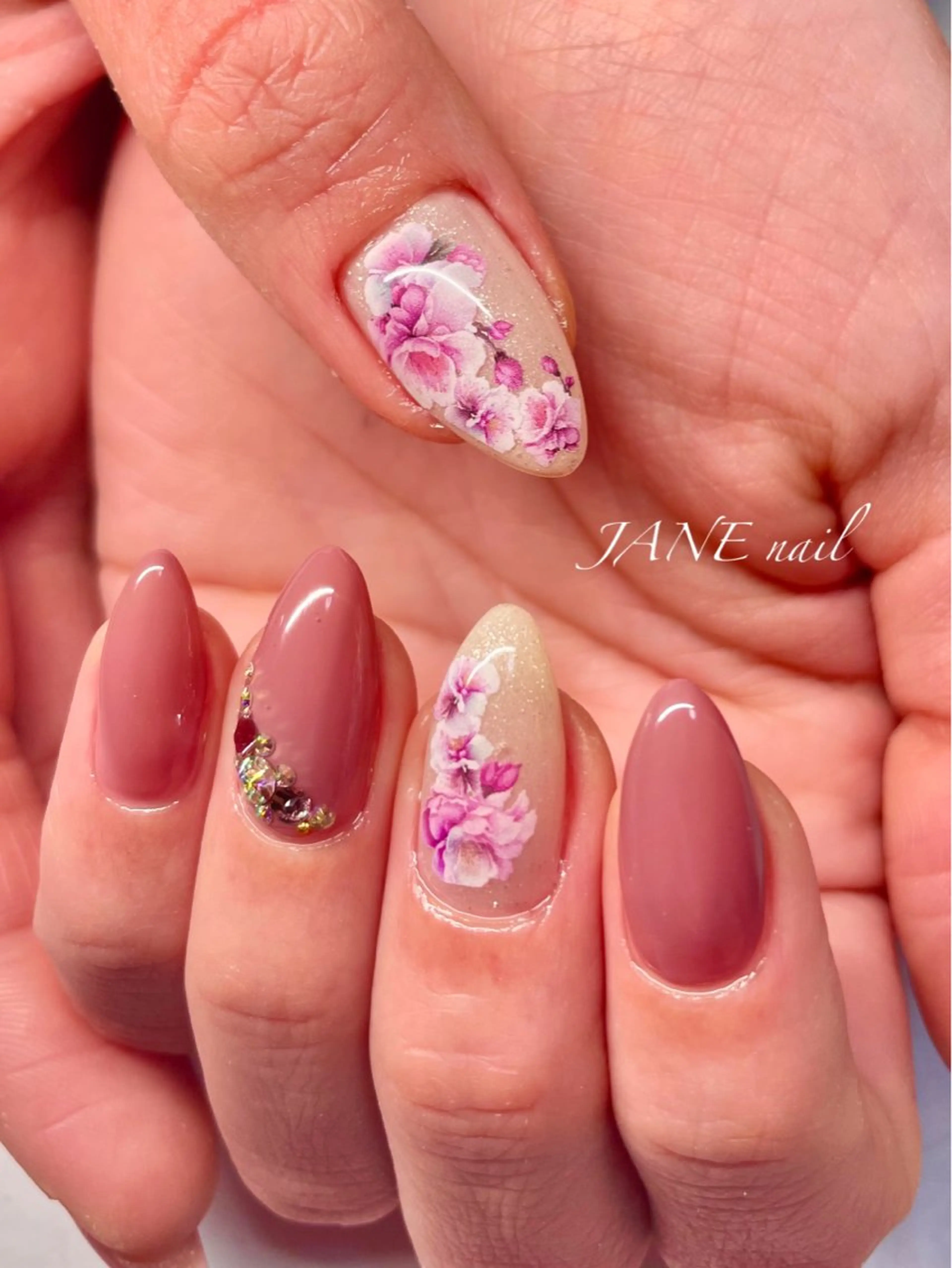 ネイル 桜ネイル ロングネイル オフィスネイル ピンク シンプルネイル ハンドネイル Nail Salon JANEのネイルデザイン