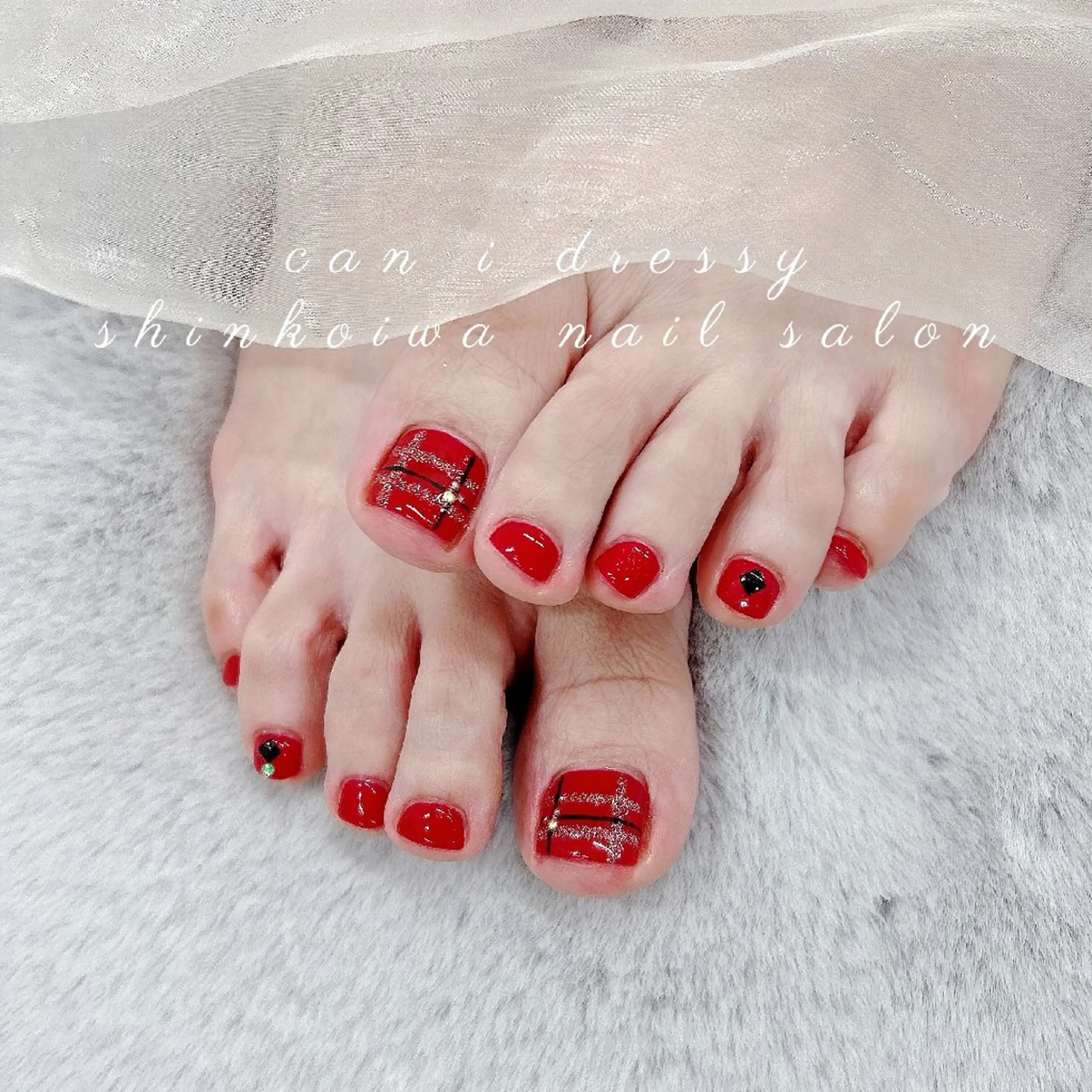 ネイル アートネイル フットネイル 赤色 フットネイル キャンアイドレッシー 新小岩のネイルデザイン