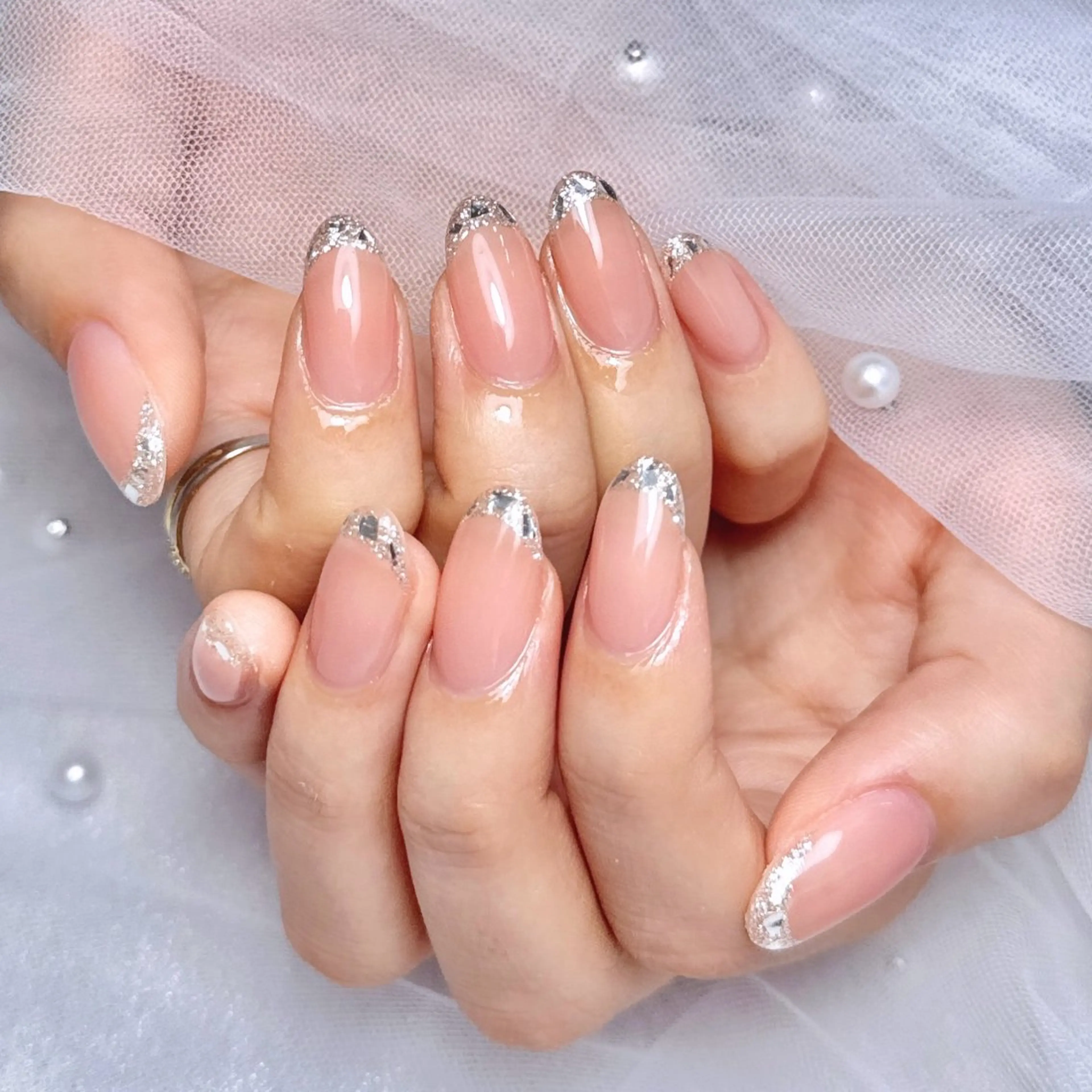 ネイル フレンチネイル ガラスフレンチ ハンドネイル Leliennail 🎀ハシグチのネイルデザイン