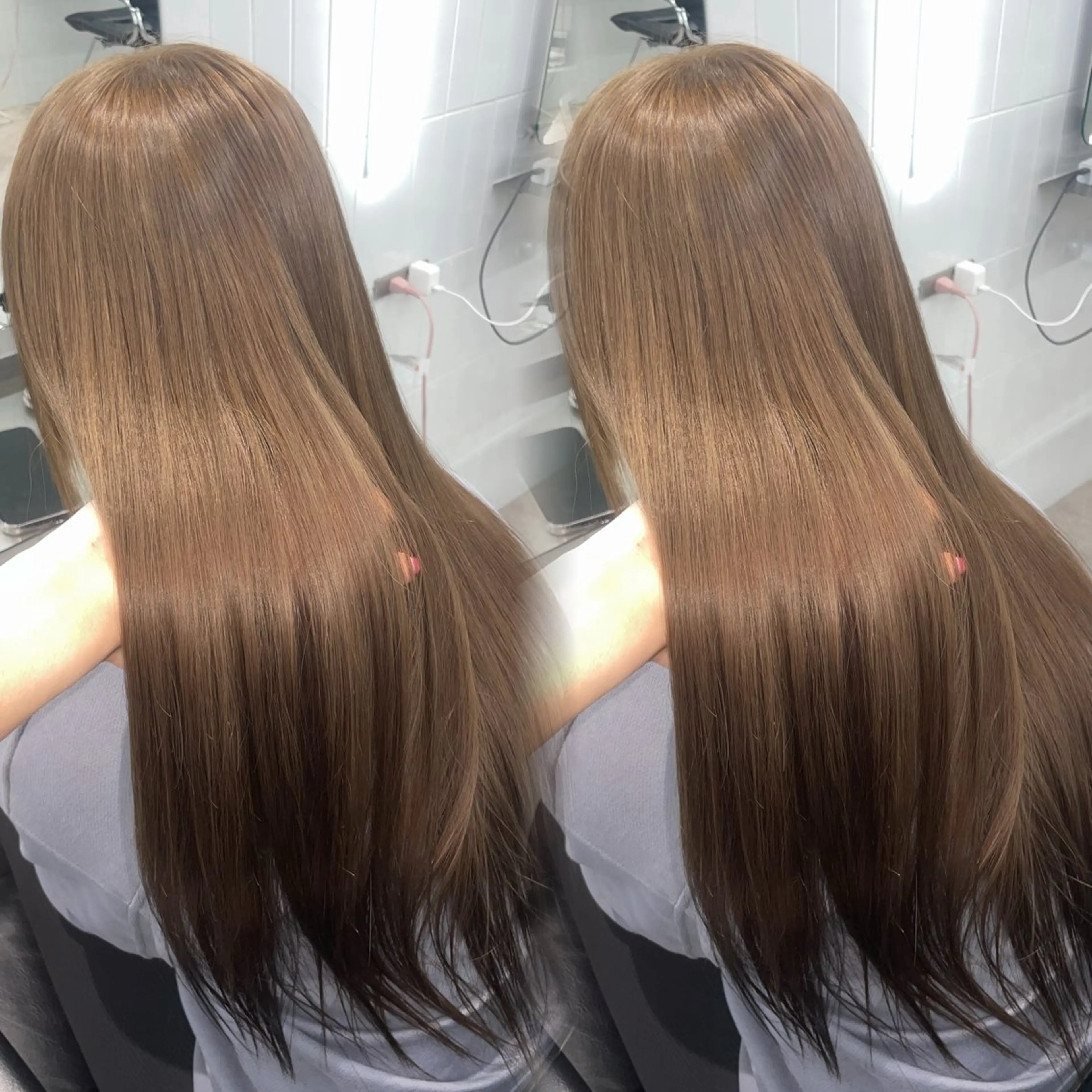 ロング カラー パーマ ベージュカラー ブラウンカラー ヘアカラー 縮毛矯正 表参道/ハイライト バレイヤージュのヘアスタイル