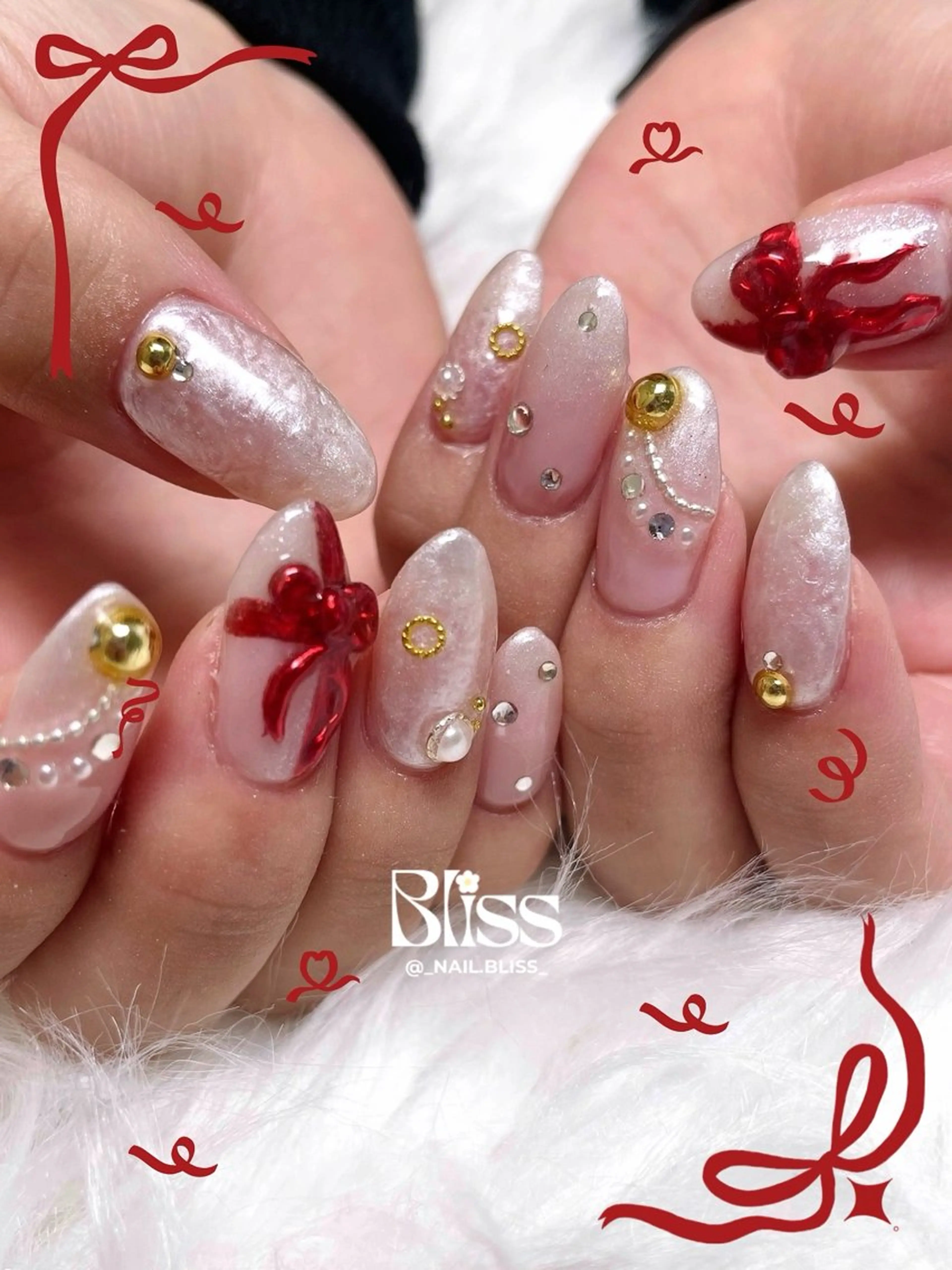 ネイル 持ち込み 冬ネイル クリスマス ハンドネイル NAIL BLISSのネイルデザイン