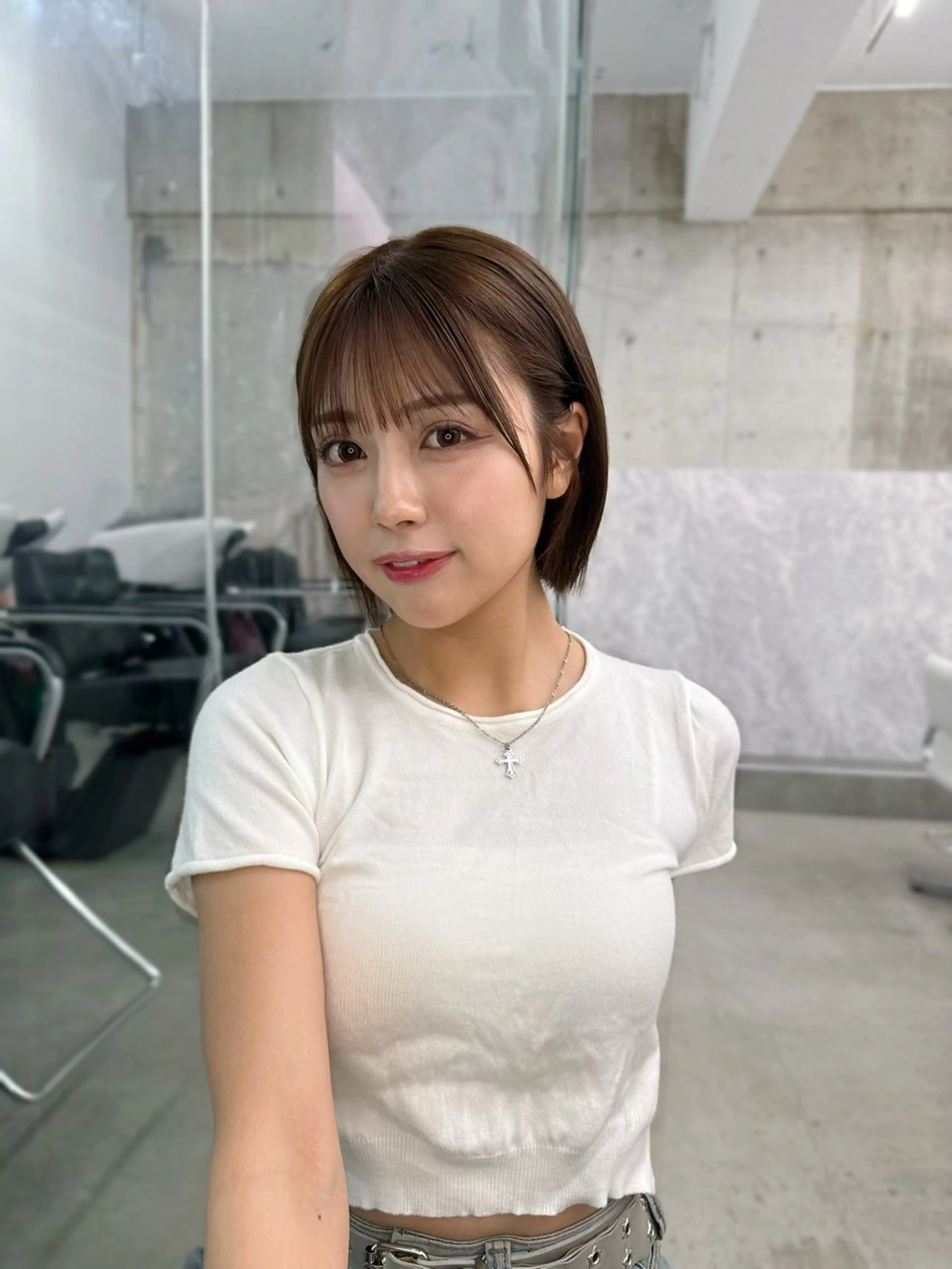 ショート カット ヘアカラー トリートメント 髪質改善×ブリーチ なしカラー/桃愛のヘアスタイル