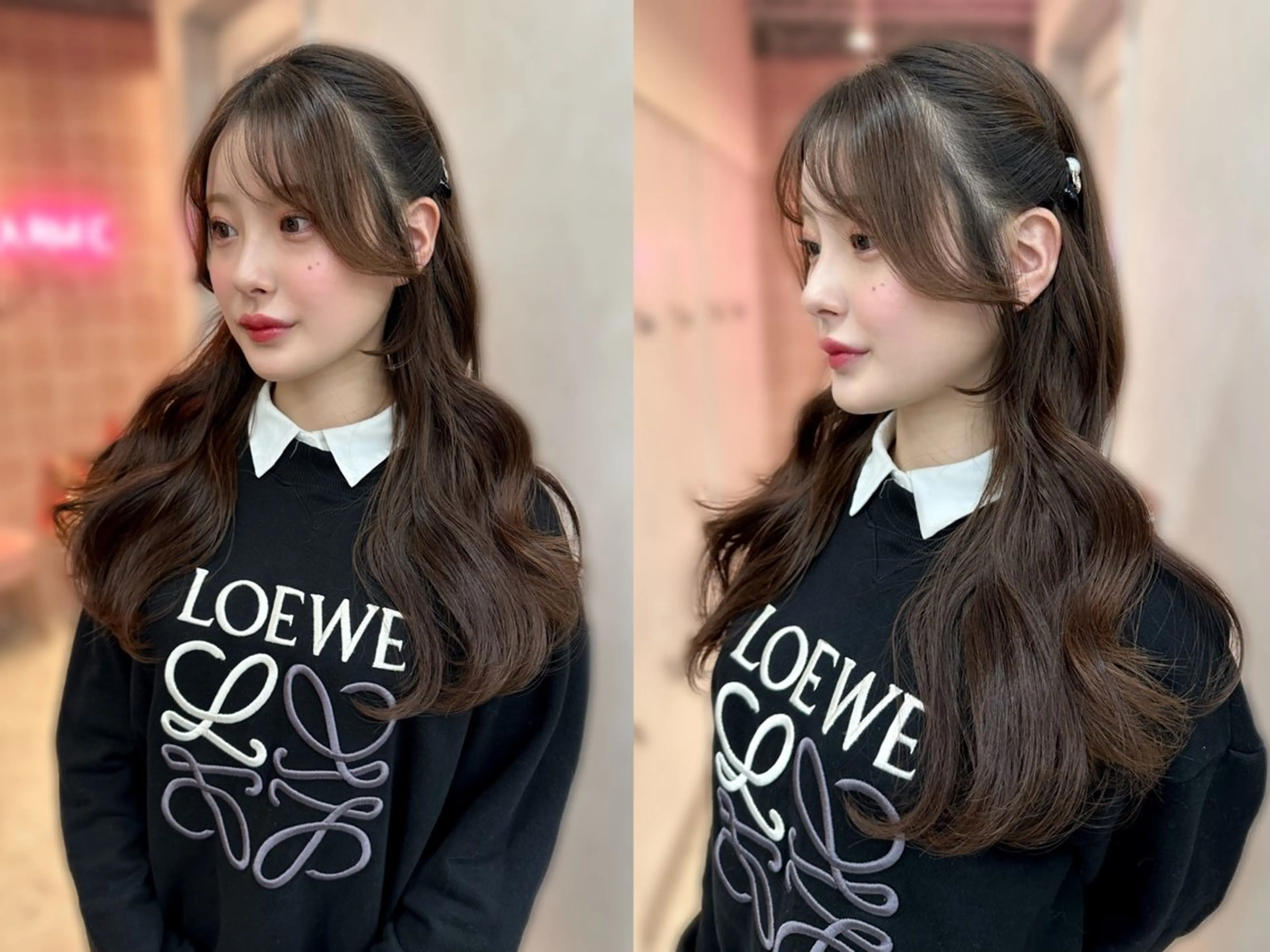 ロング カラー ベージュカラー ミルクティーベージュ ヨシンモリ 韓国風ヘア カット ヘアカラー トリートメント 新宿/韓国ヘア 中明度カラー/かやのヘアスタイル