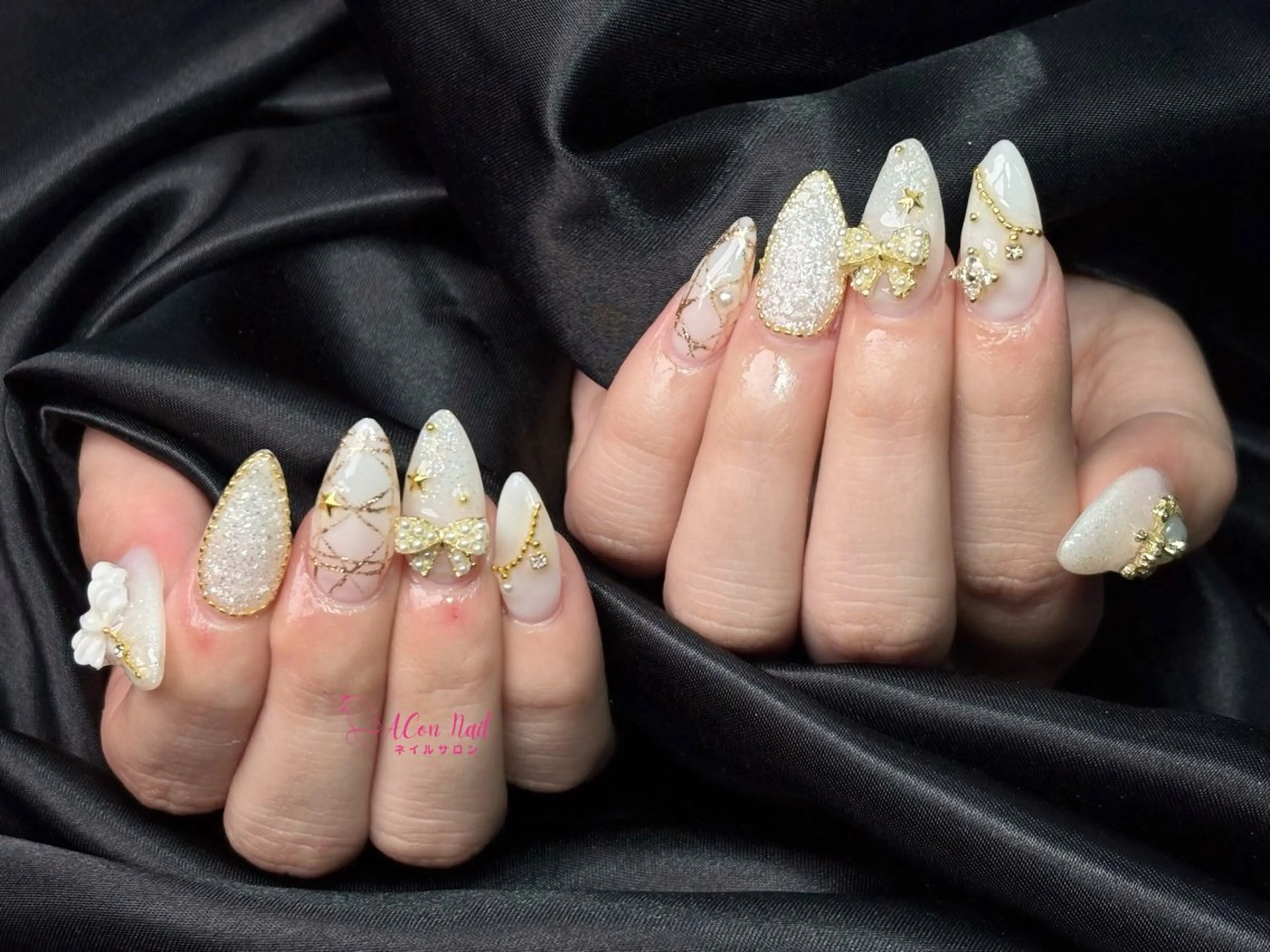 ネイル 桜ネイル 長さ出し フラワーネイル フレンチネイル ジェルネイル ハンドネイル ACon NailSalonのネイルデザイン