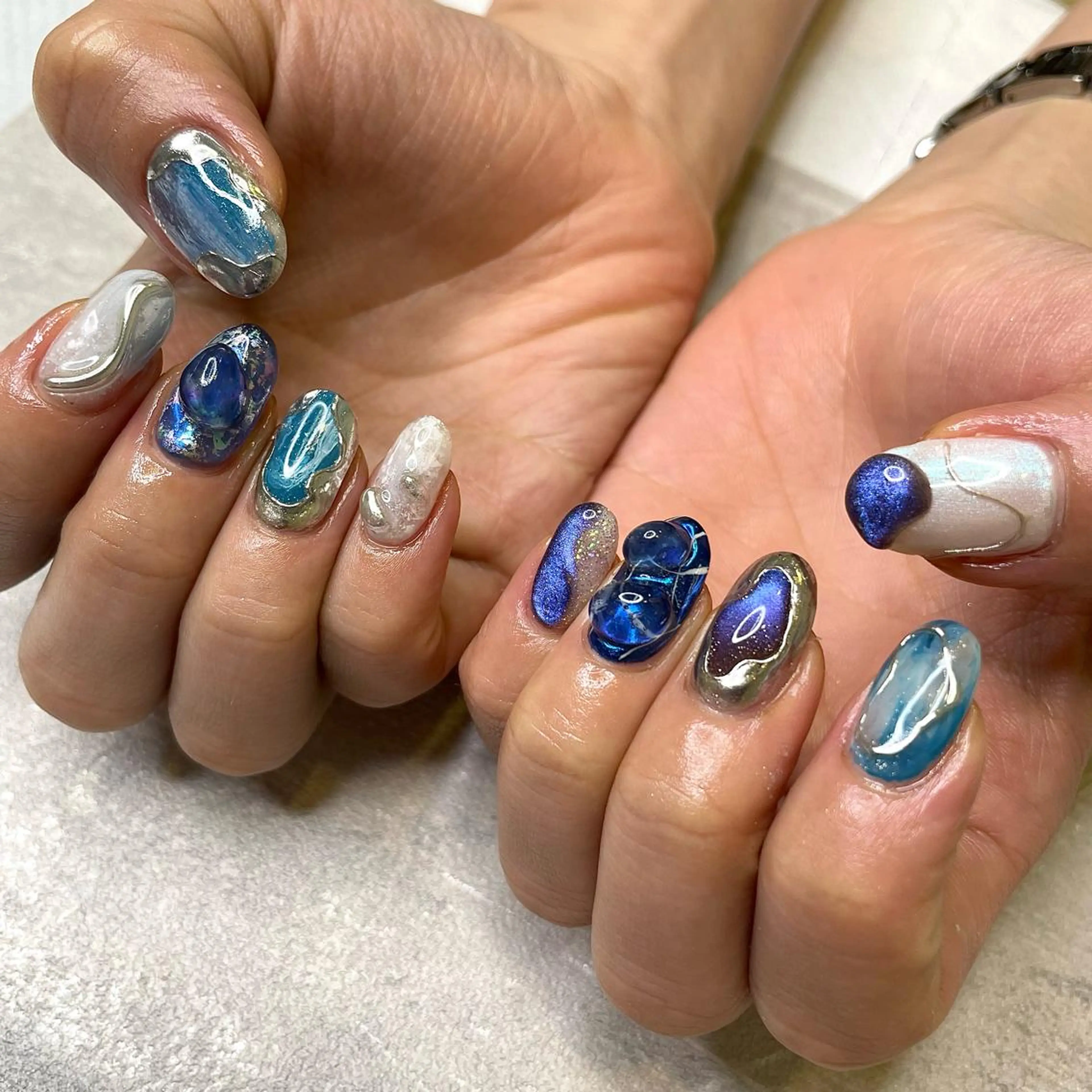 ネイル ブルー ニュアンスネイル ハンドネイル KULIN Kanaのマツエク・マツパデザイン