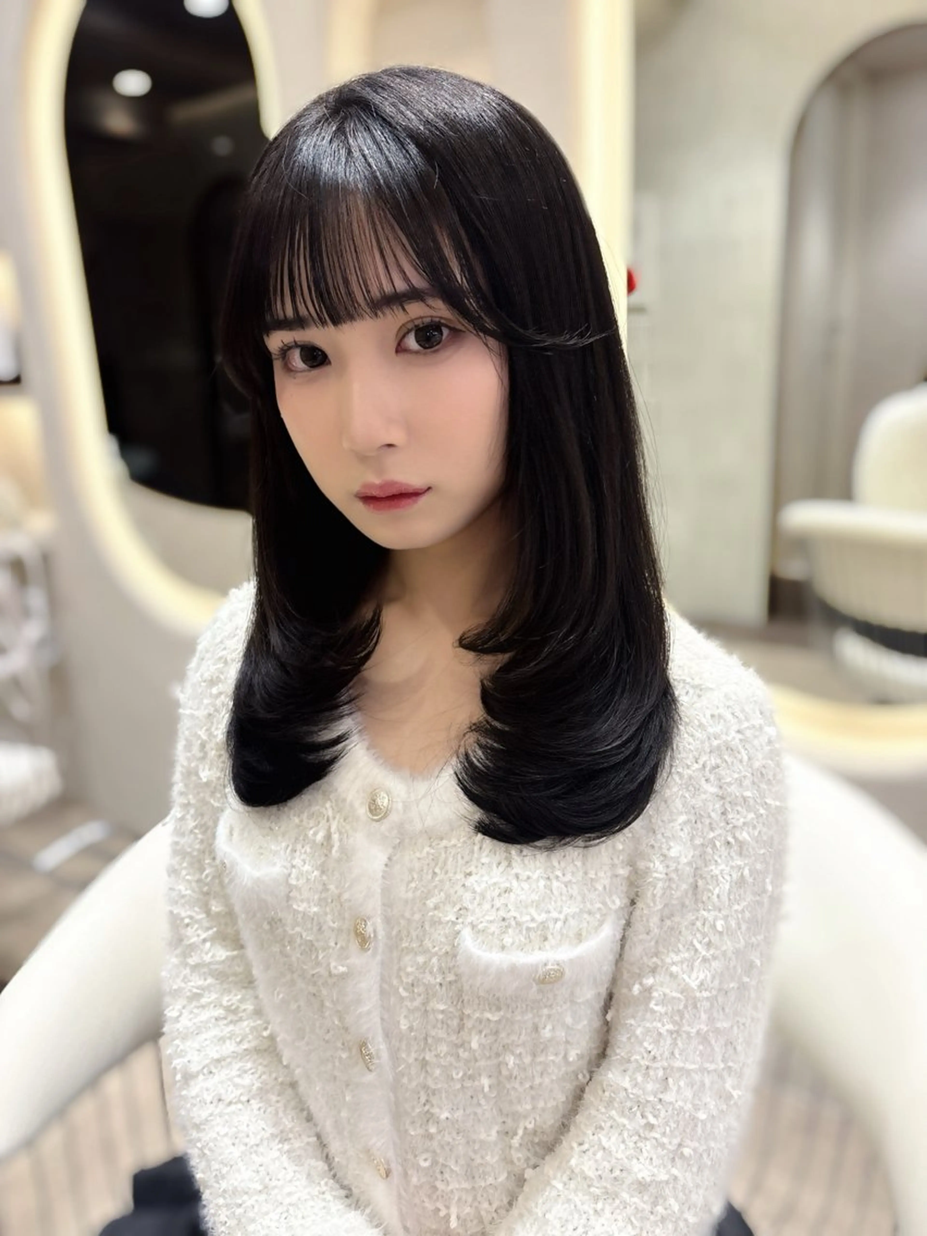 セミロング カット トリートメント ヘアセット 上品♡韓国レイヤー ‎🤍のの‎🤍のヘアスタイル