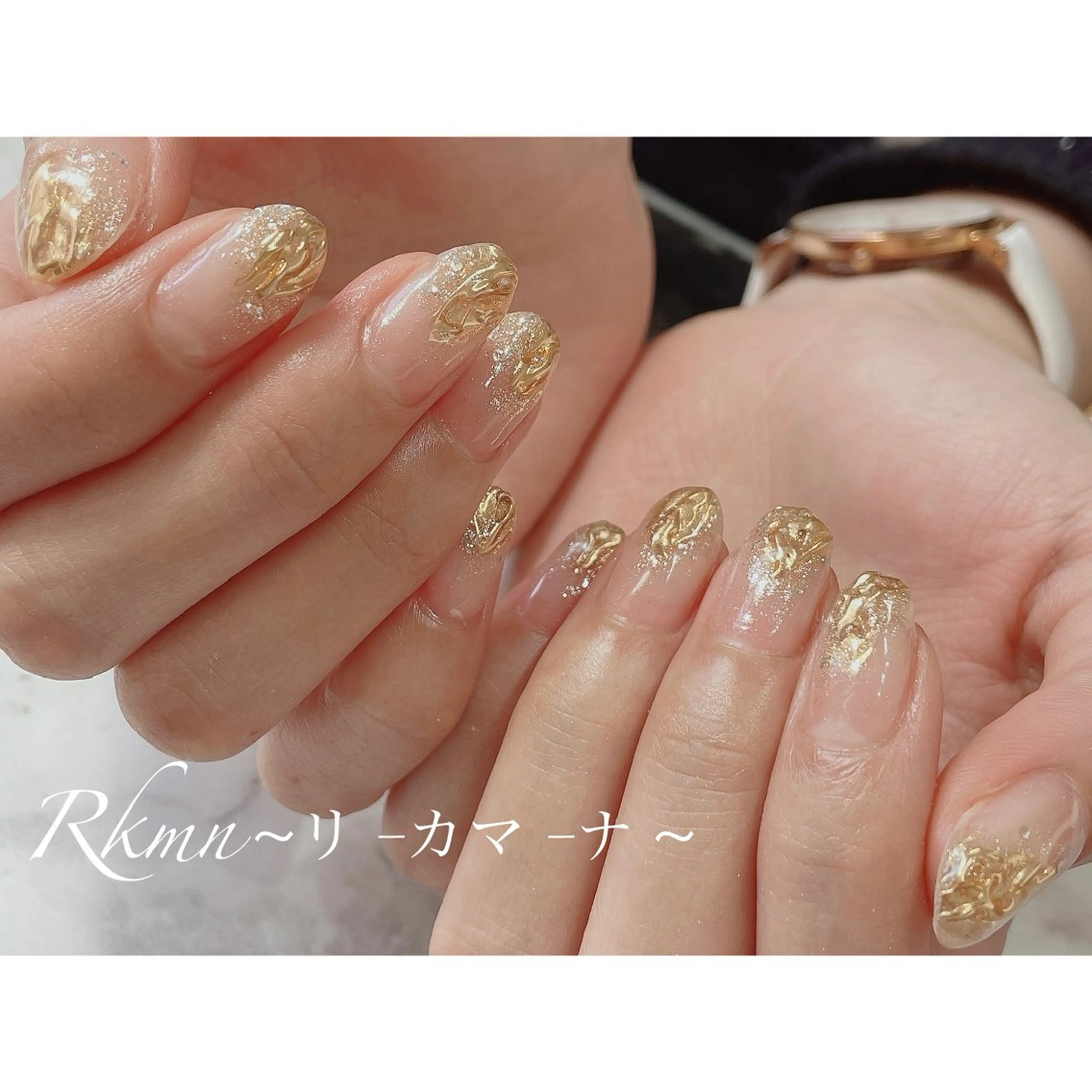 ネイル アートネイル ゴールド キラキラネイル ラメ(グリッター) ミラーネイル ハンドネイル フットネイル ハンドケア Rkmn ~リ-カマ-ナ~のネイルデザイン