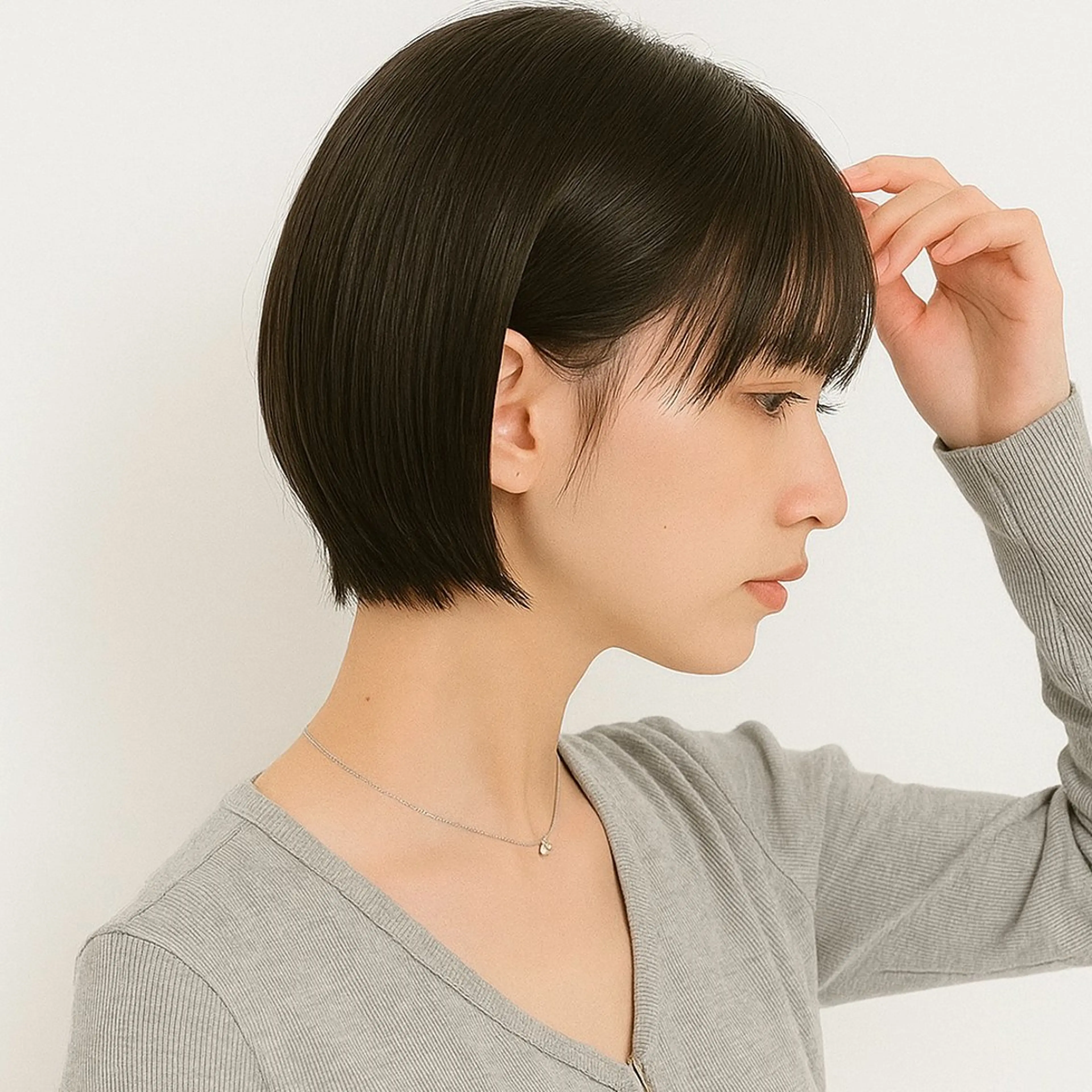 ショート カラー パーマ 切りっぱなしボブ 前下がりボブ ショートボブ 丸みショート 透明感カラー KAKKY/ショート レイヤー/千種/池下のヘアスタイル