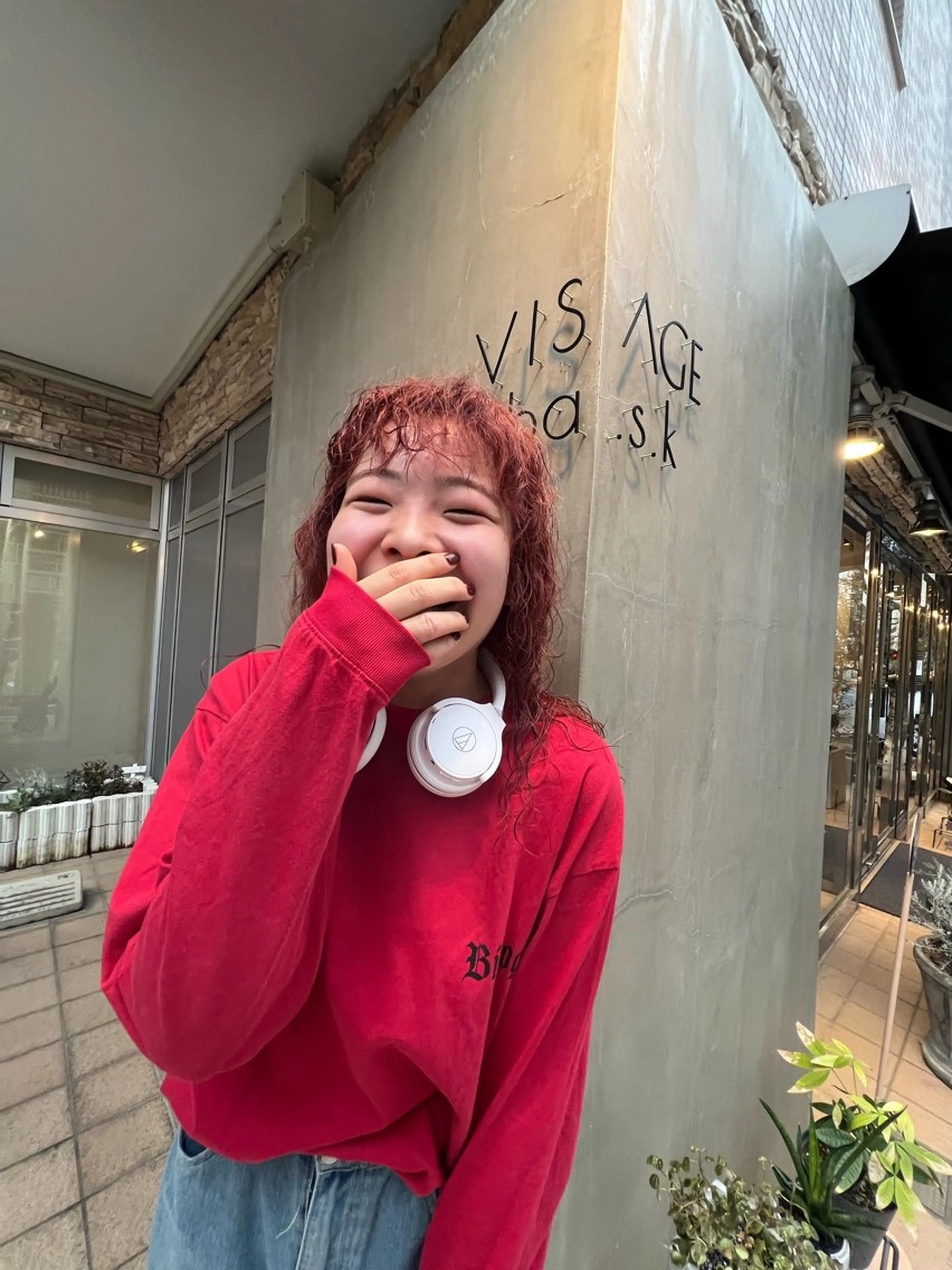 ミディアム カラー パーマ ミディアムパーマ オレンジ カット ヘアカラー いぐちしょうた🫧 VISAGEbaskのヘアスタイル